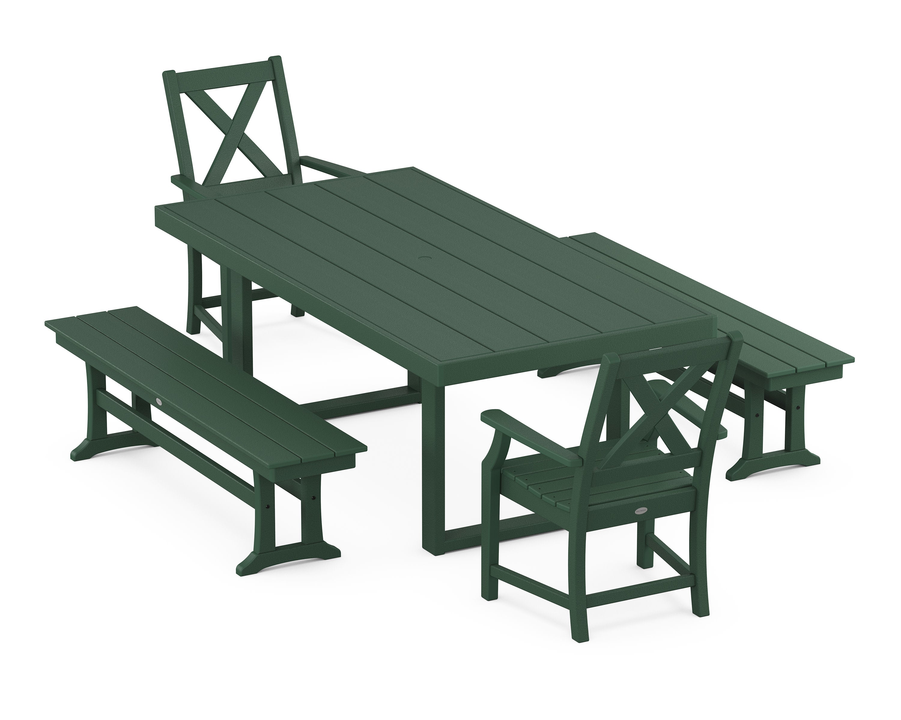 Braxton 5-Piece Dining Set with Benches in Green