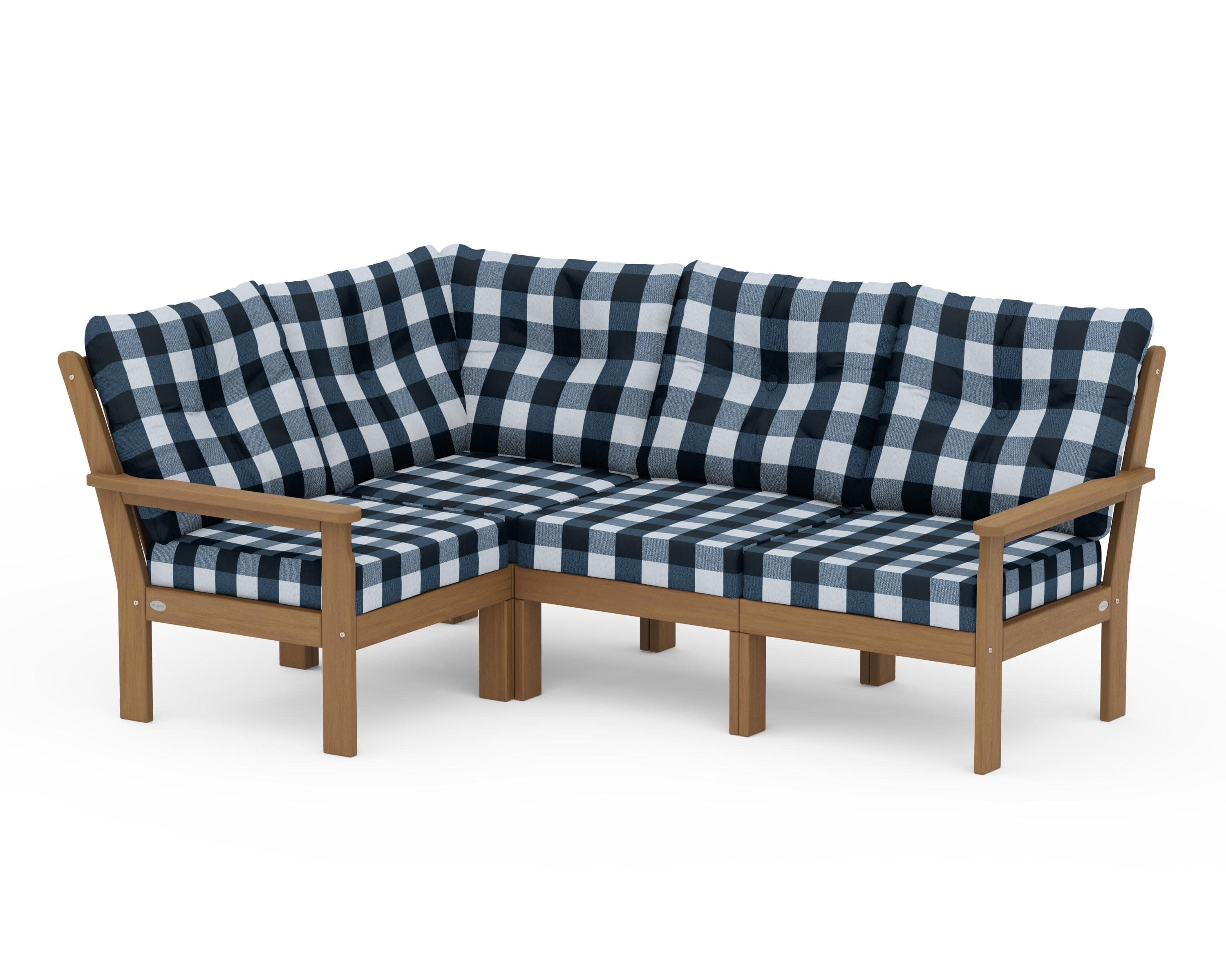Vineyard 4-Piece Sectional in Natural / Buffalo Plaid Marine Indigo