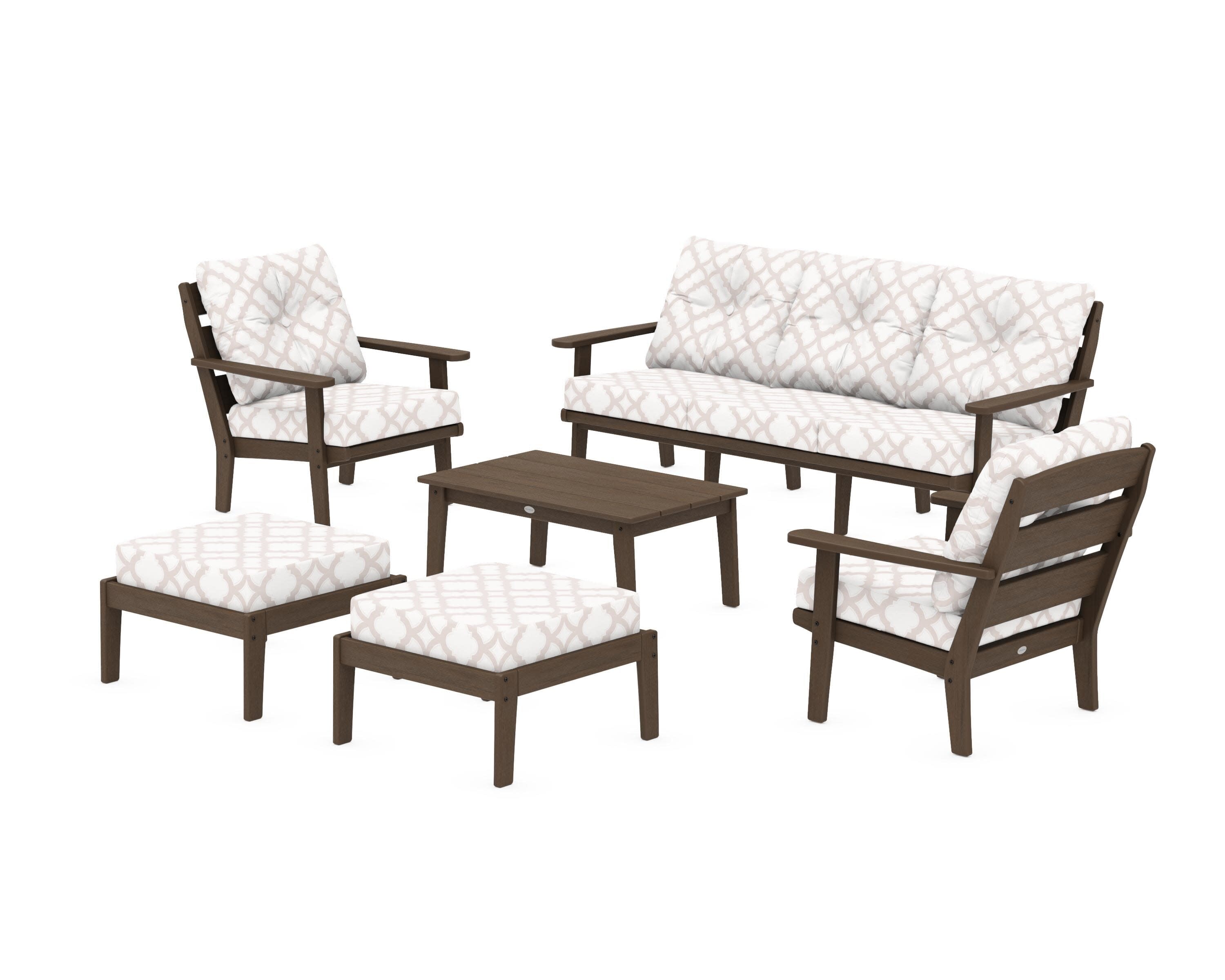 Lakeside 6-Piece Lounge Sofa Set in Kona / Trellis Dune Burlap