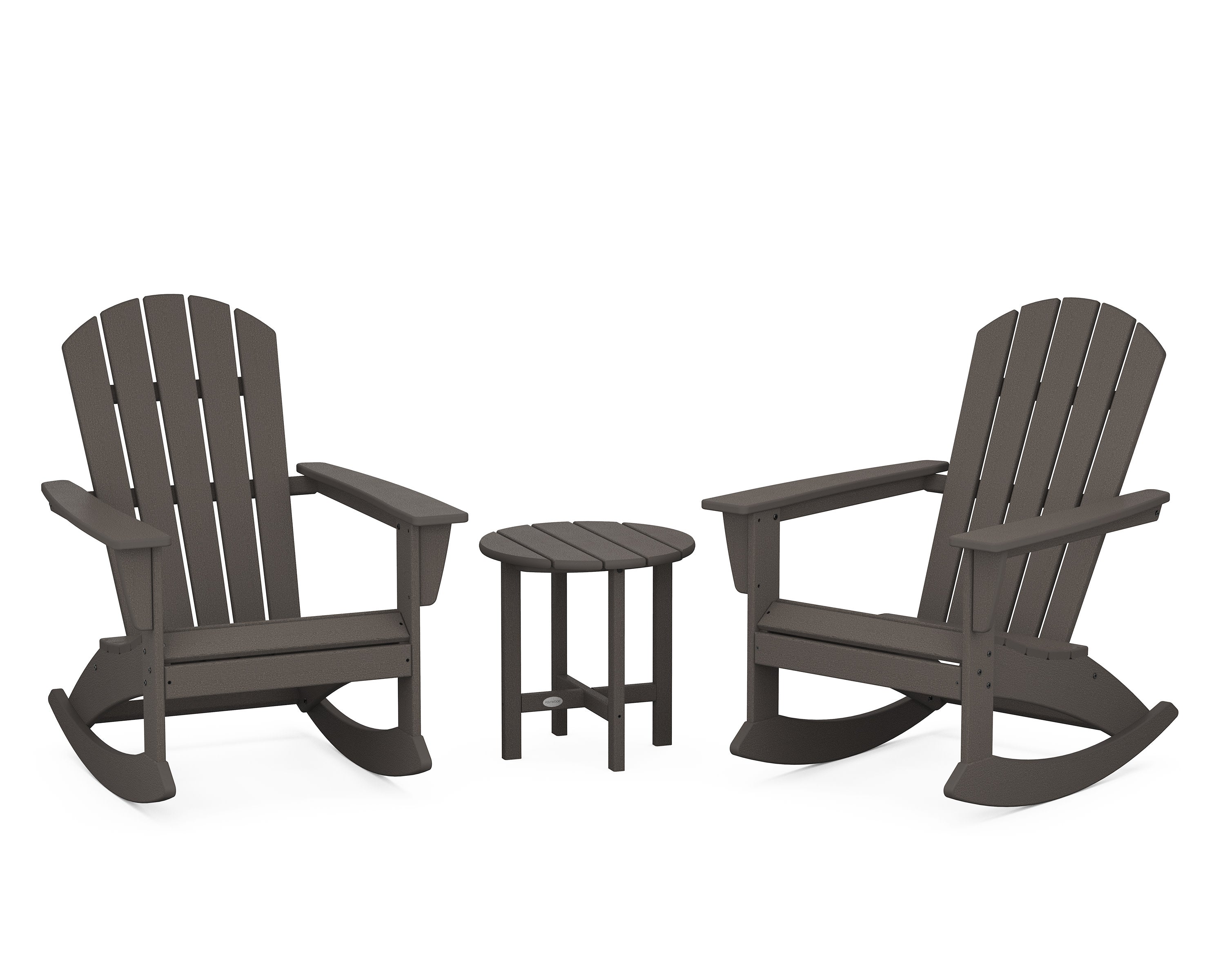 Nautical 3-Piece Adirondack Rocking Chair Set in Vintage Coffee