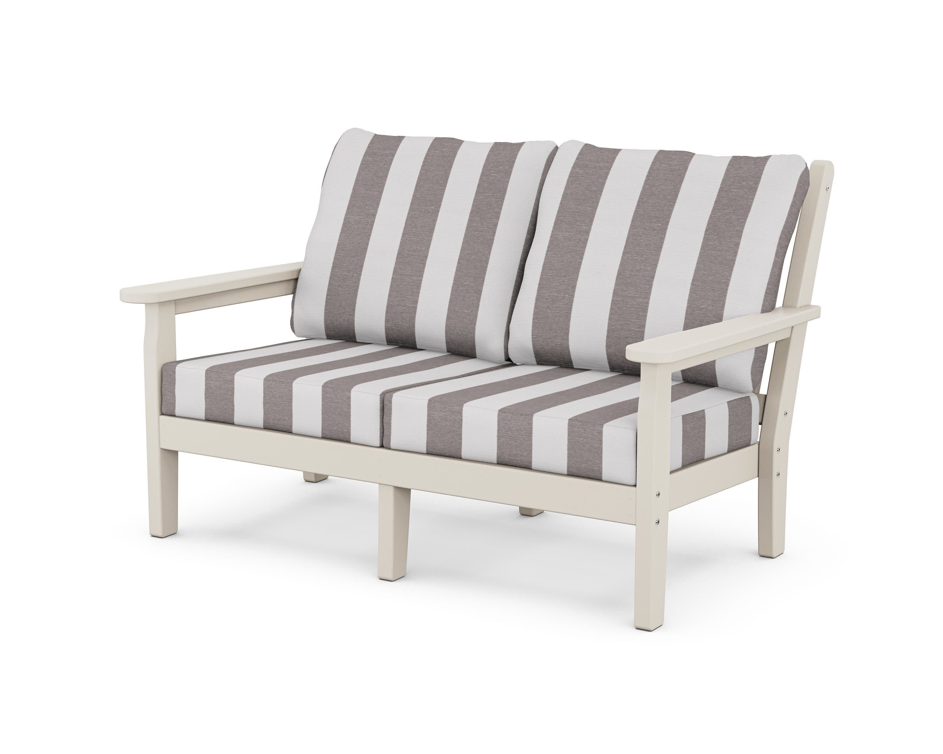 Chippendale Deep Seating Loveseat in Sand / Cabana Stripe Grey Mist