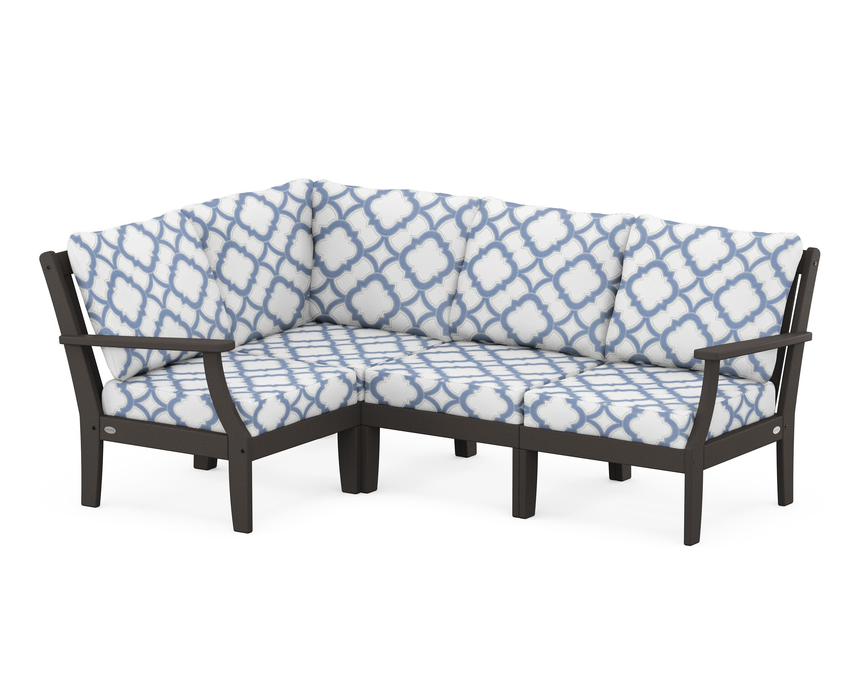 Braxton Modular 4-Piece Deep Seating Set in Vintage Coffee / Trellis Sky Blue