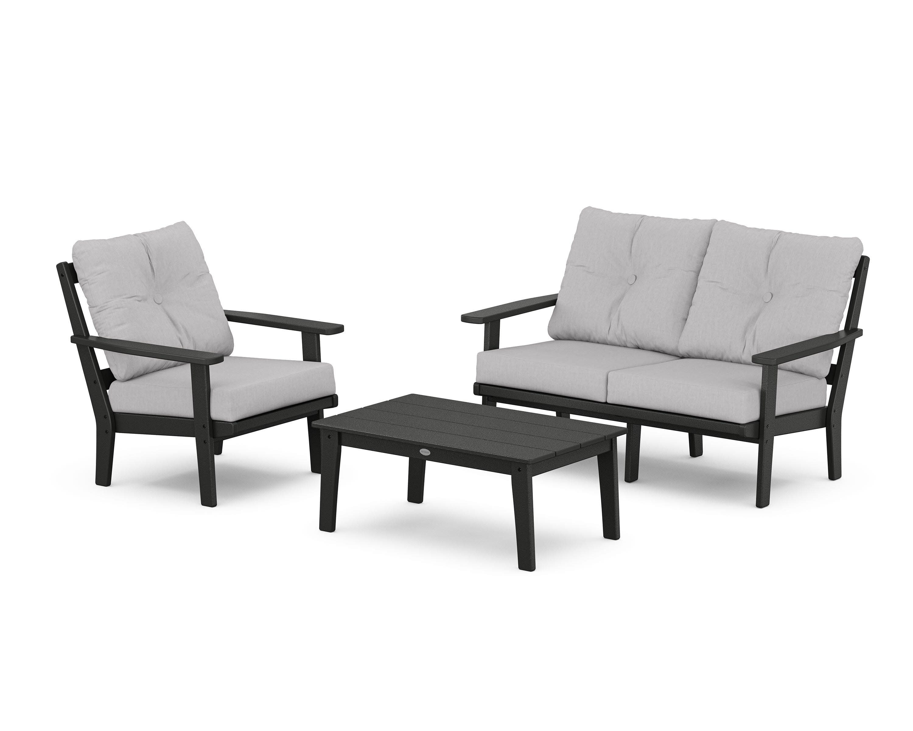 Prairie 3-Piece Deep Seating Set with Loveseat in Black / Granite