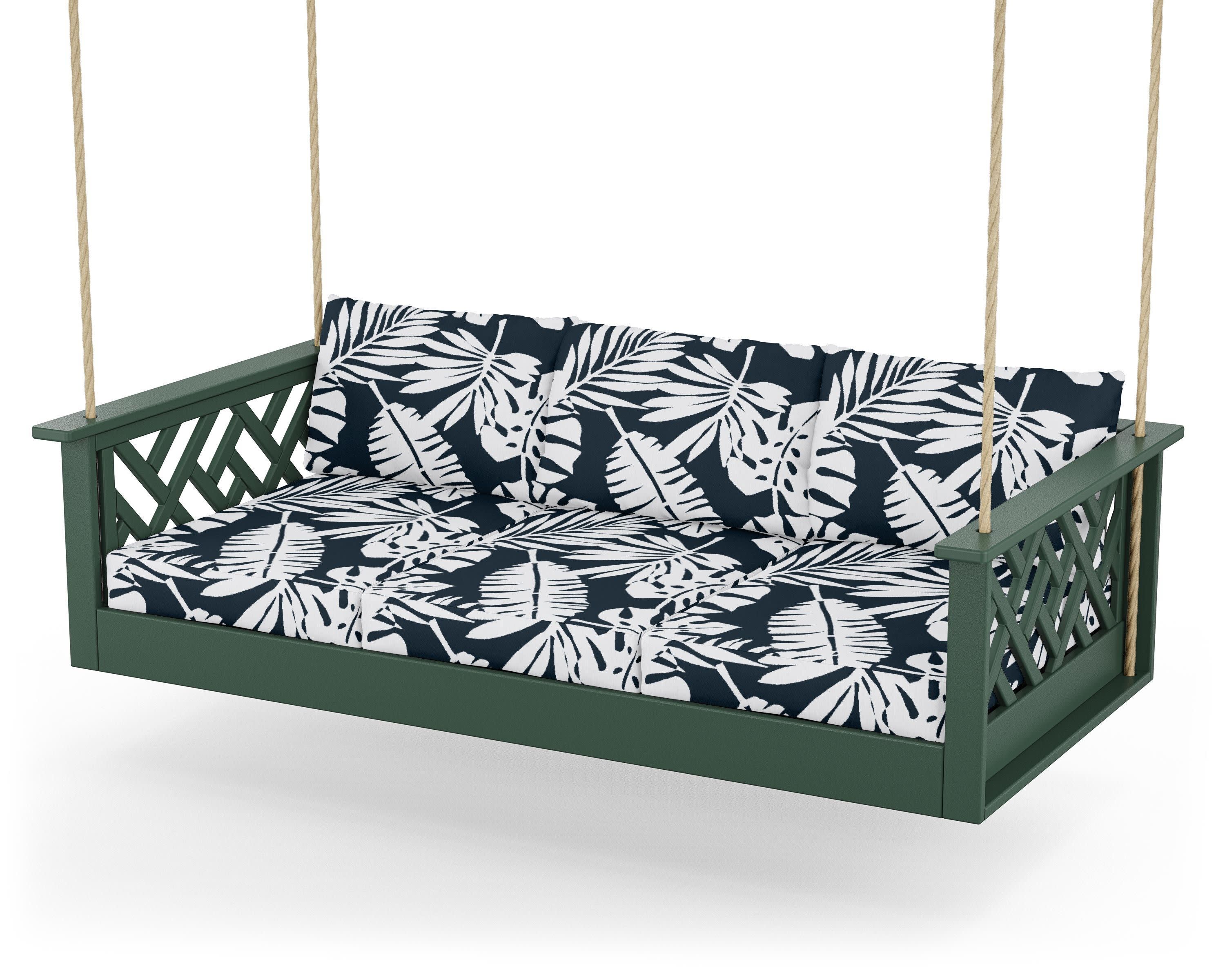 Chippendale Daybed Swing in Green / Leaf Marine Indigo