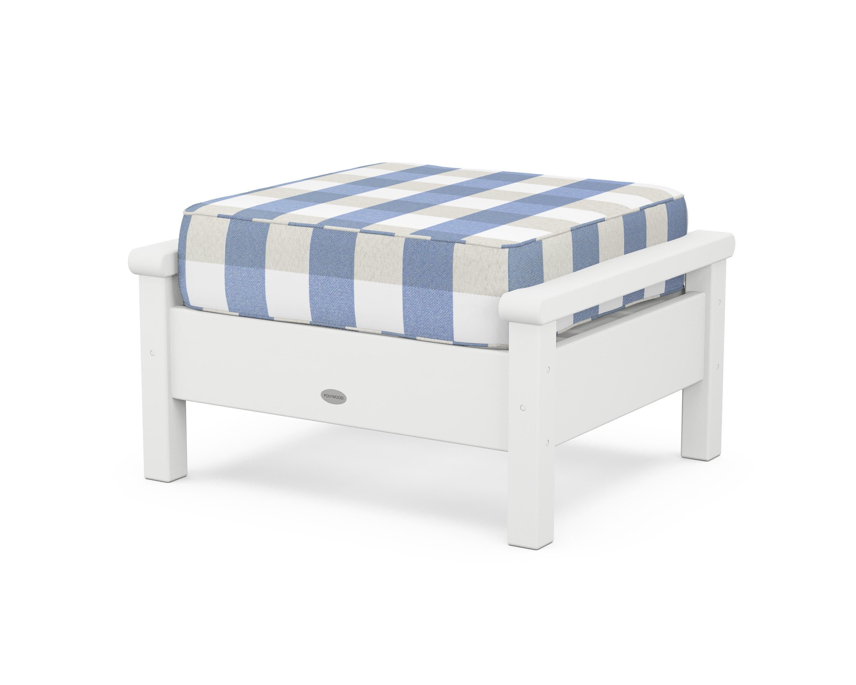 Harbour Deep Seating Ottoman in White / Buffalo Plaid Sky Blue