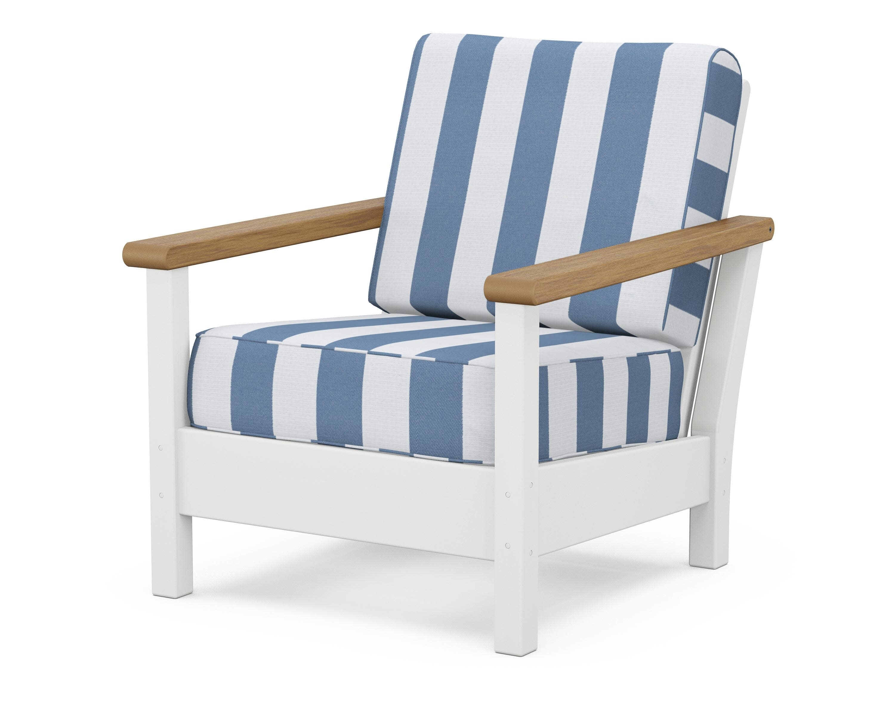 Harbour Deep Seating Chair in White / Natural / Cabana Stripe Sky Blue