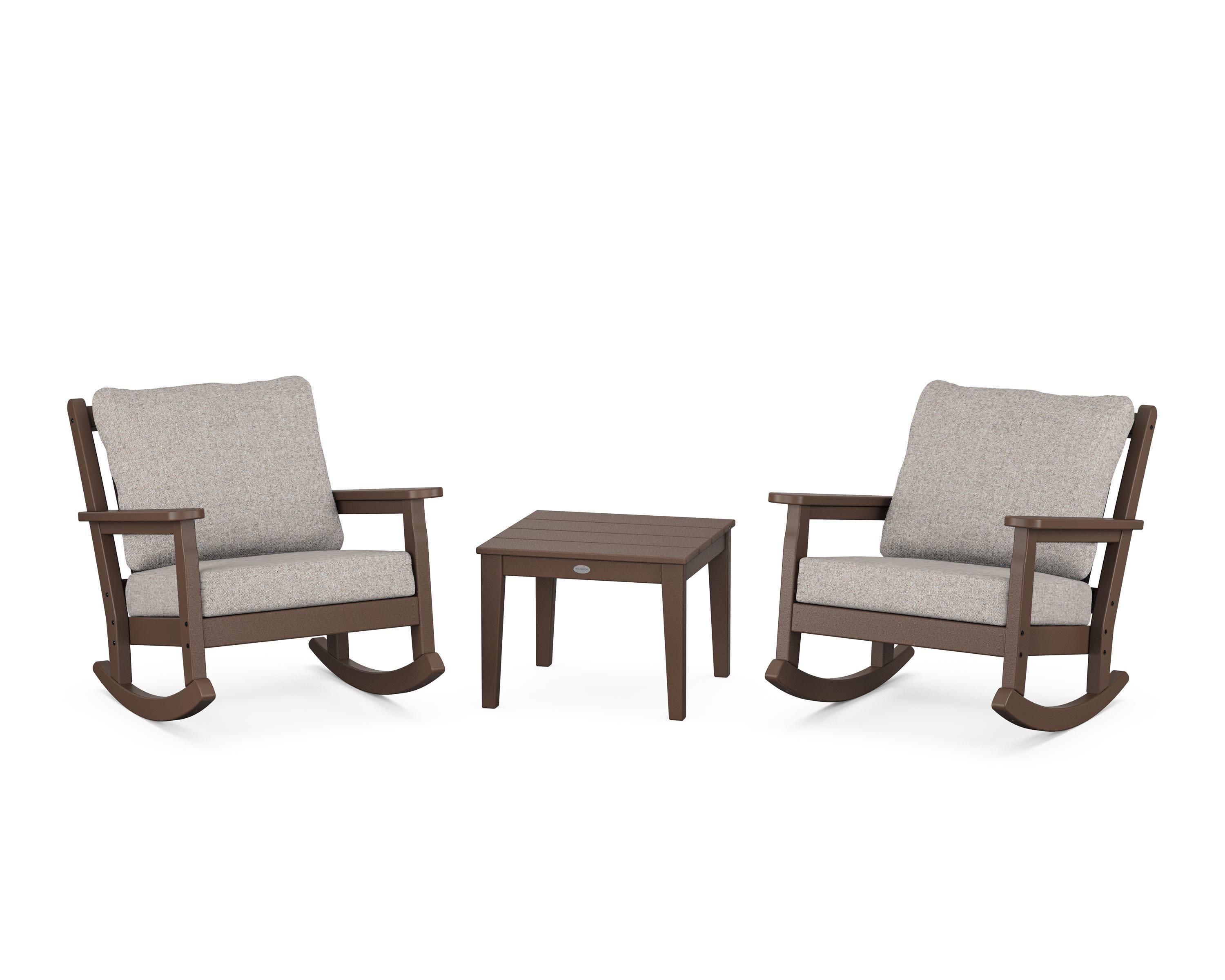 Chippendale 3-Piece Deep Seating Rocker Set in Mahogany / Weathered Tweed