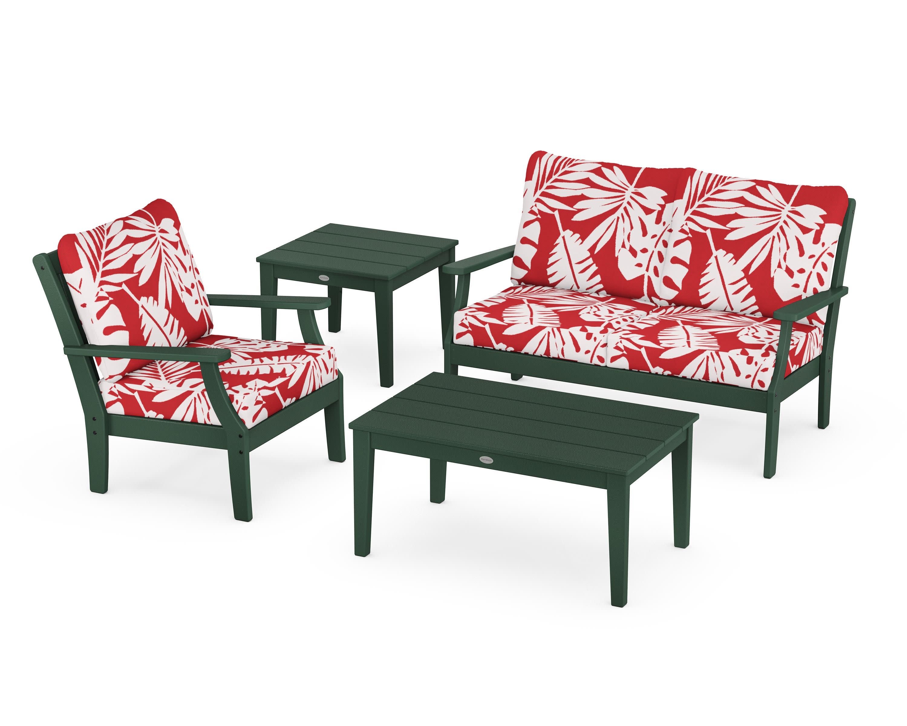 Braxton 4-Piece Deep Seating Set in Green / Leaf Crimson