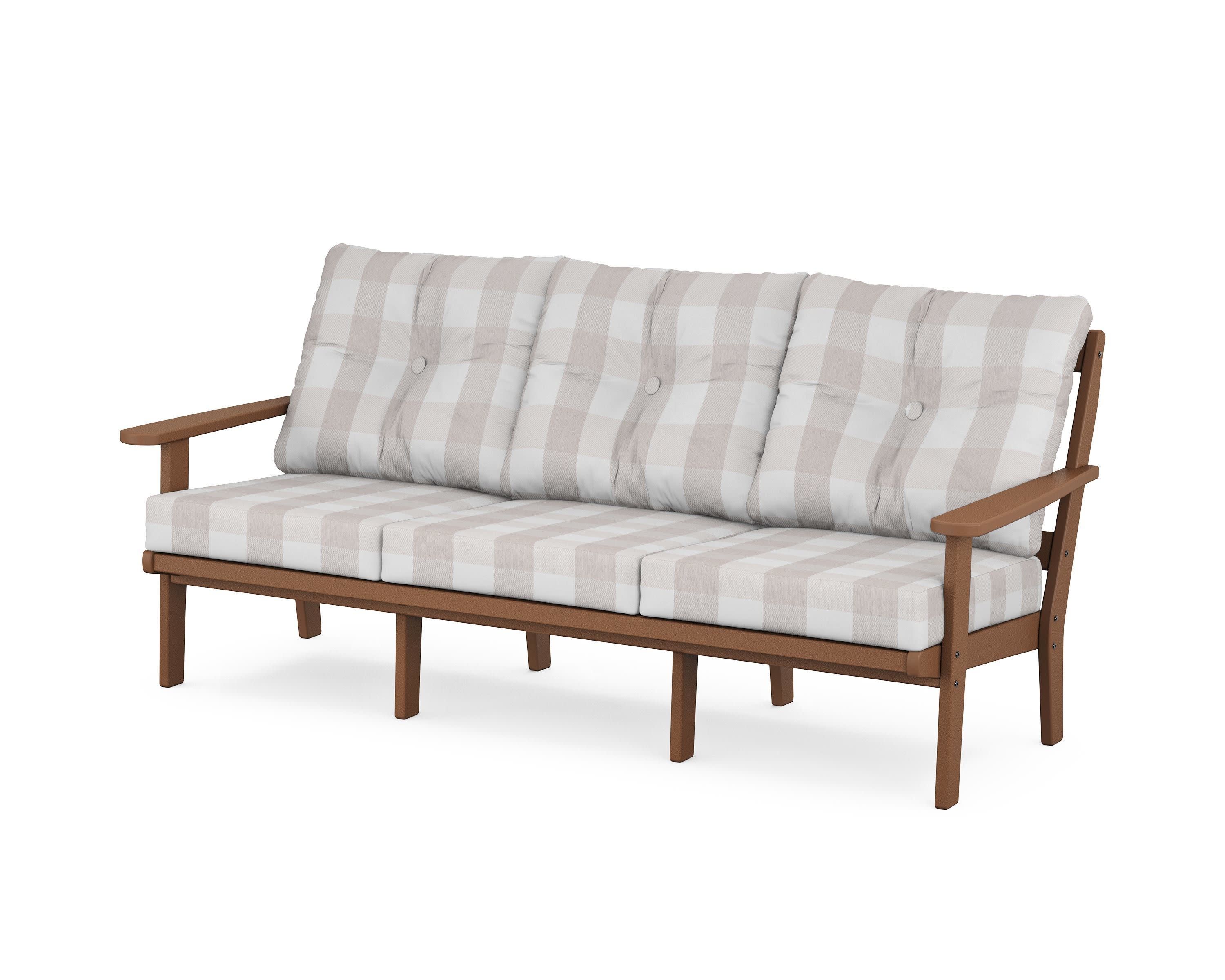 Mission Deep Seating Sofa in Teak / Buffalo Plaid Dune Burlap