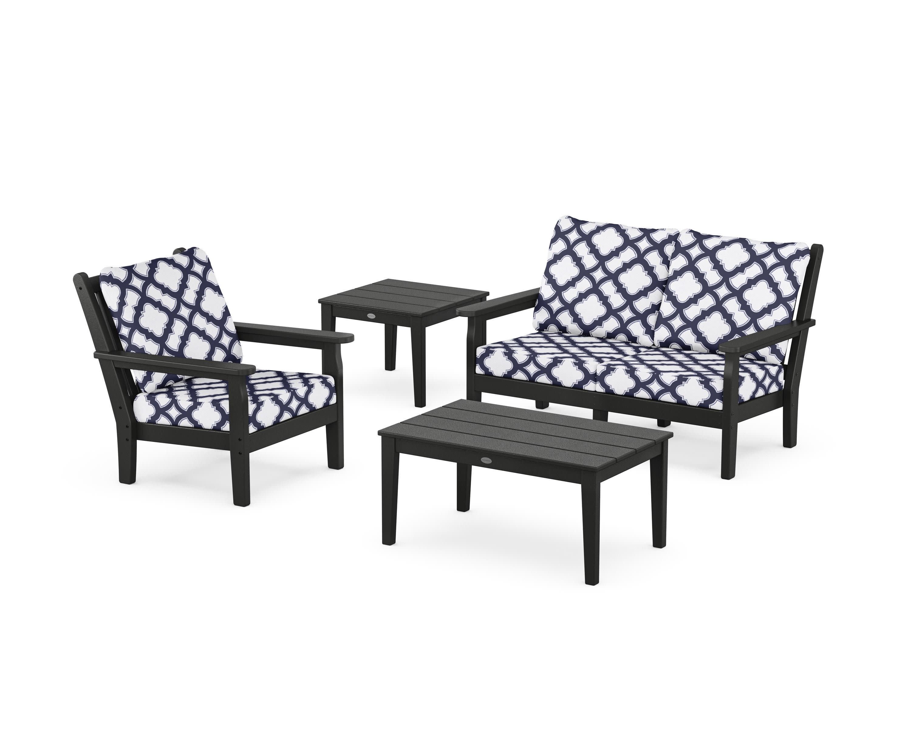 Chippendale 4-Piece Deep Seating Set in Black / Trellis Navy