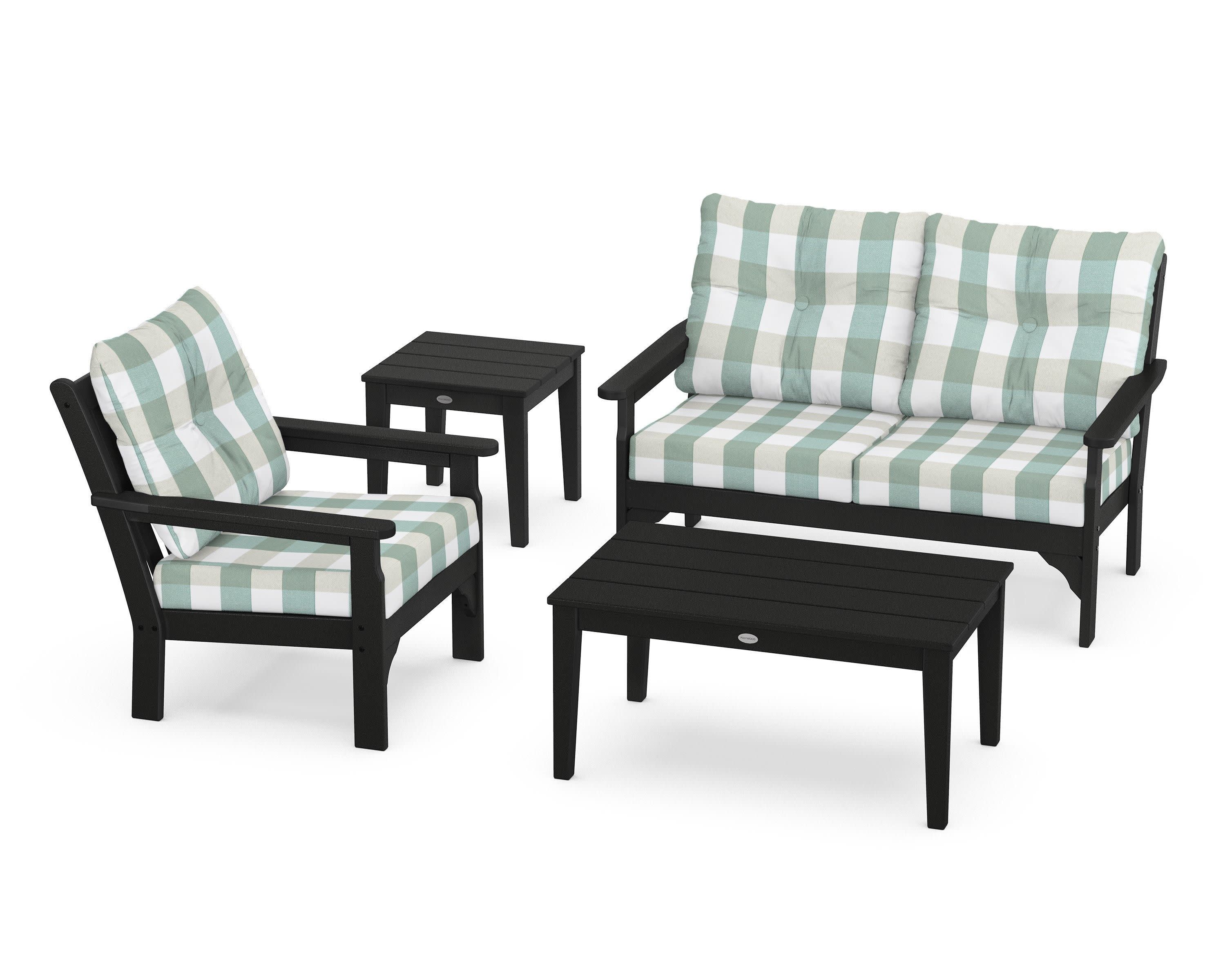 Vineyard 4-Piece Deep Seating Set in Black / Buffalo Plaid Glacier Spa