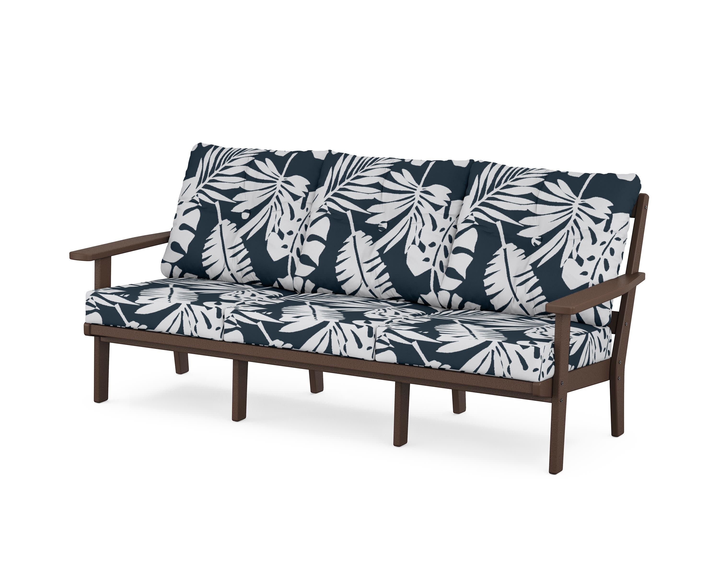 Oxford Deep Seating Sofa in Mahogany / Leaf Marine Indigo
