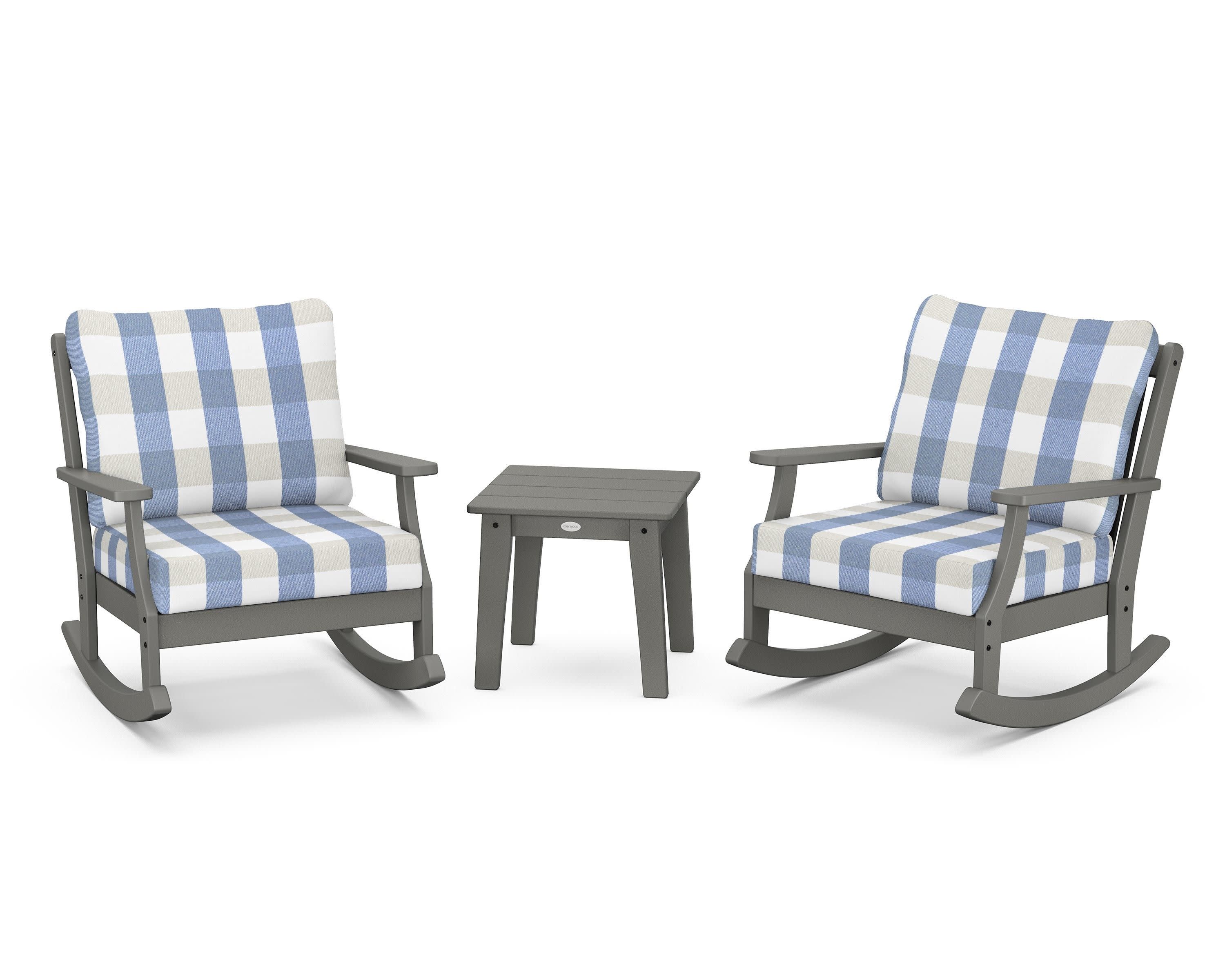 Braxton 3-Piece Deep Seating Rocker Set in Slate Grey / Buffalo Plaid Sky Blue