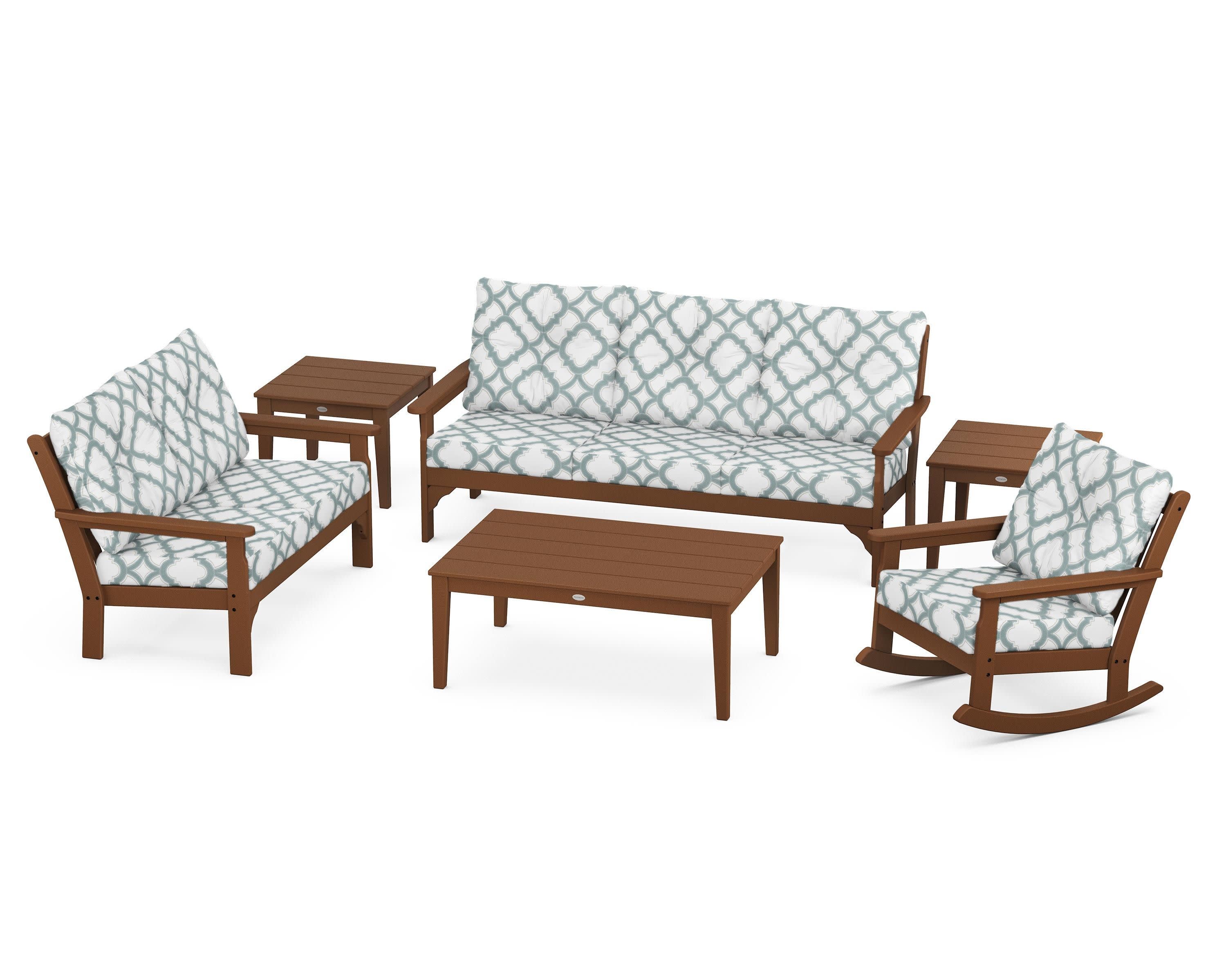 Vineyard 6-Piece Deep Seating Set in Teak / Trellis Glacier Spa