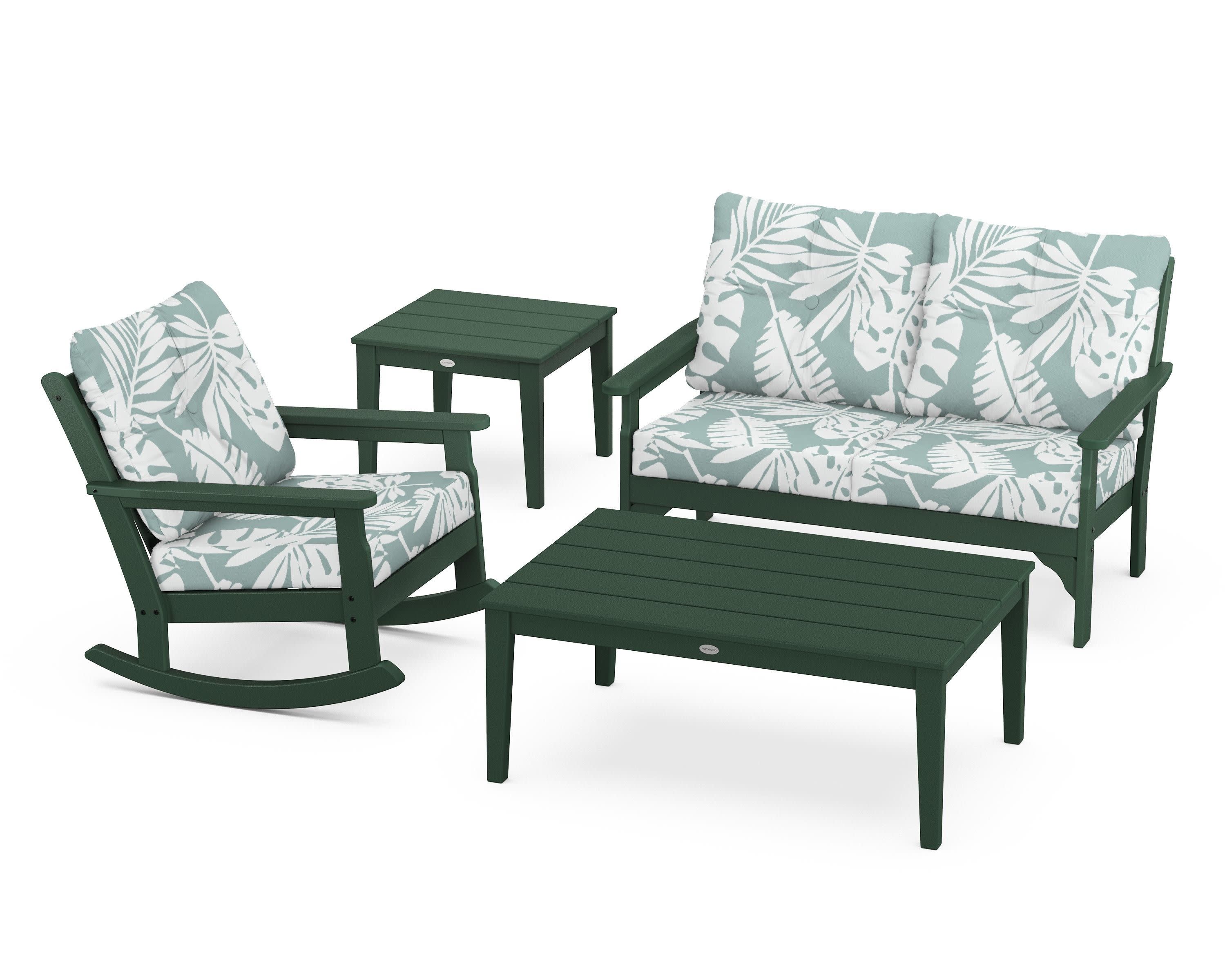 Vineyard 4-Piece Deep Seating Rocker Set in Green / Leaf Glacier Spa