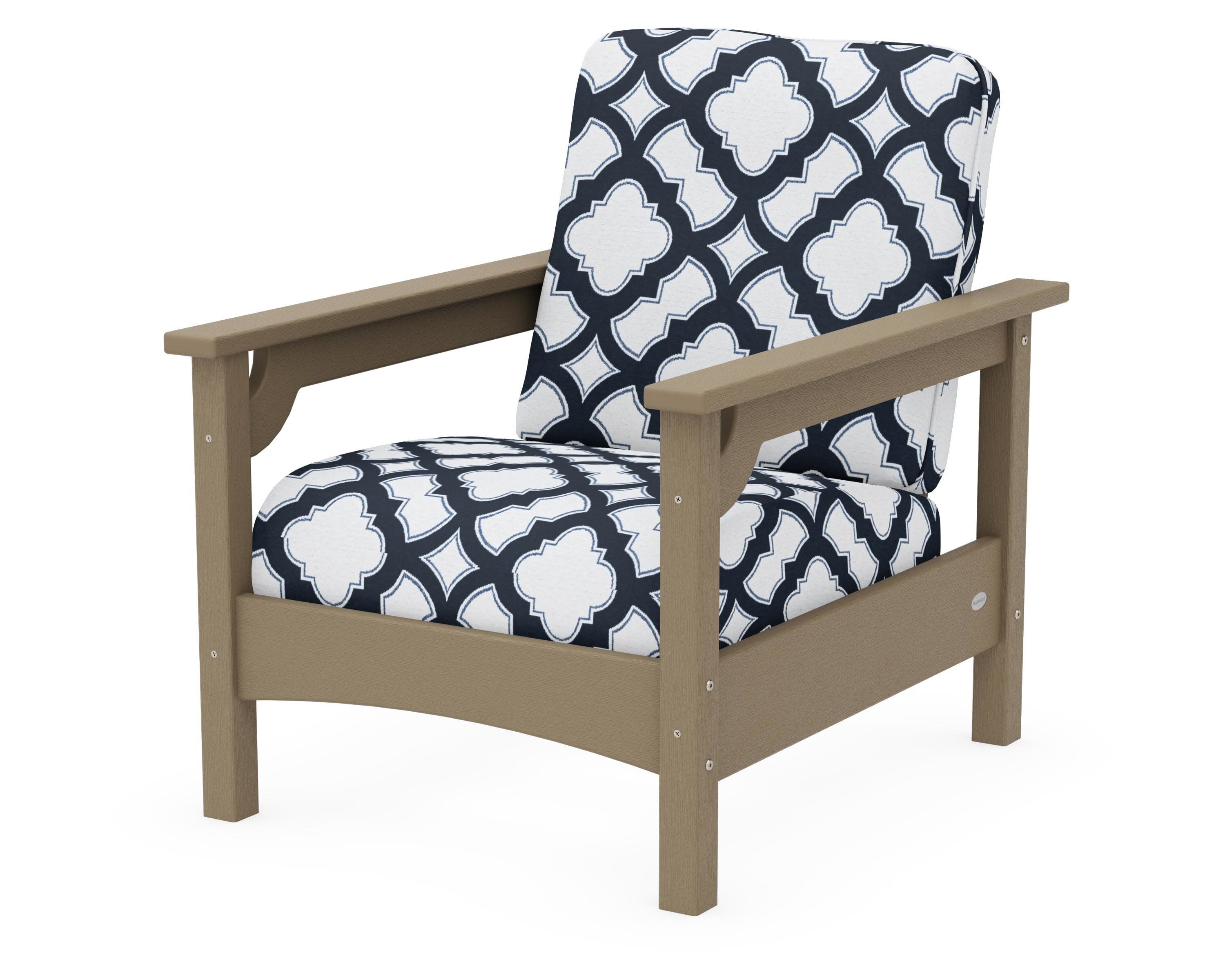Club Chair in Vintage Sahara / Trellis Marine Indigo