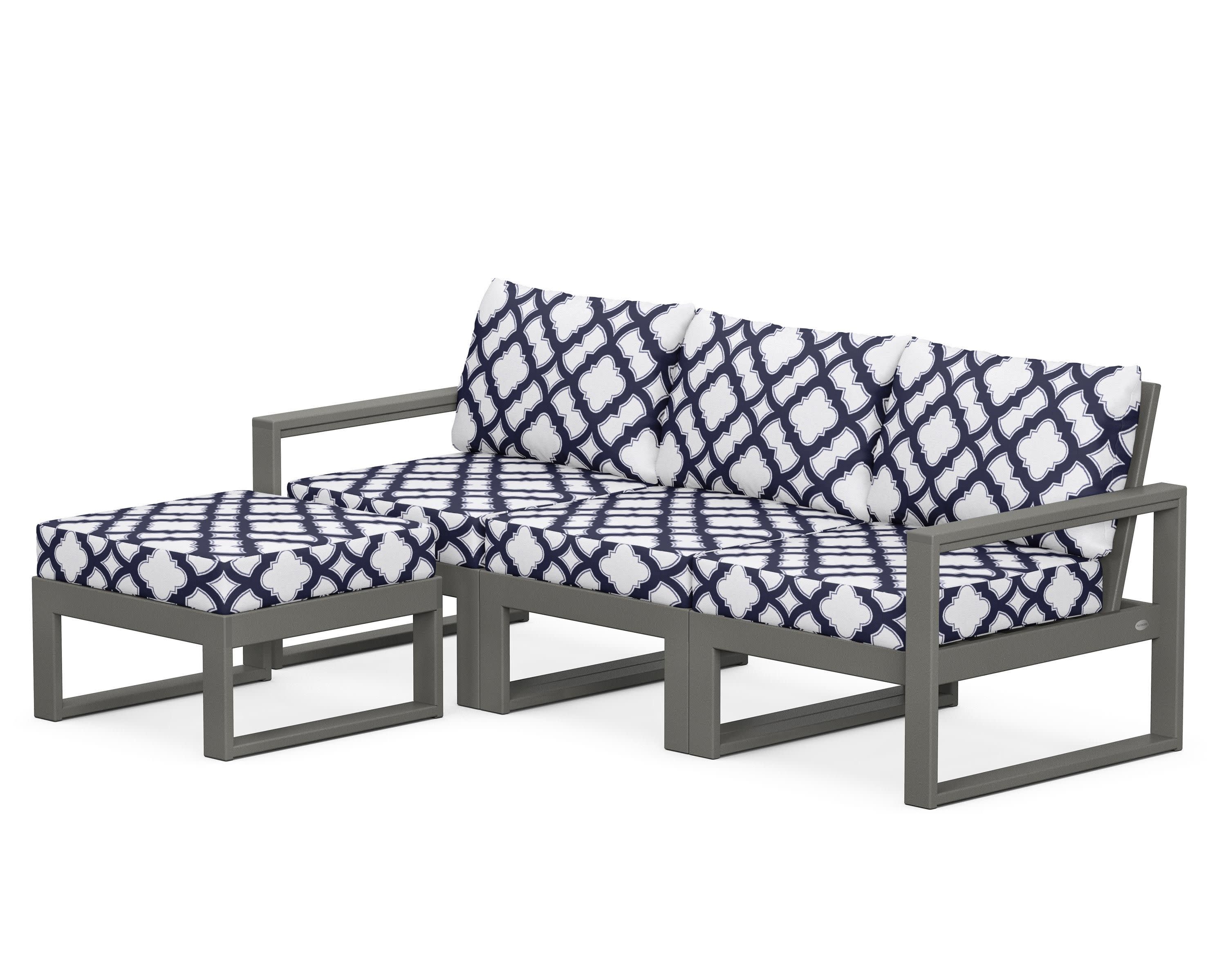 EDGE 4-Piece Modular Deep Seating Set with Ottoman in Slate Grey / Trellis Navy