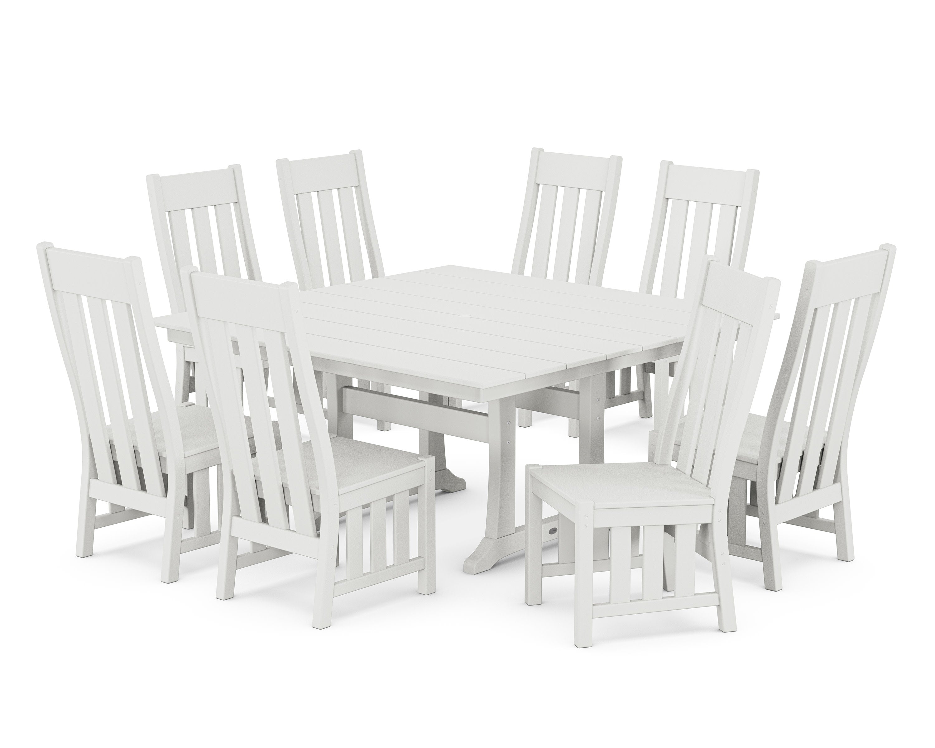Acadia Side Chair 9-Piece Square Farmhouse Dining Set with Trestle Legs in White