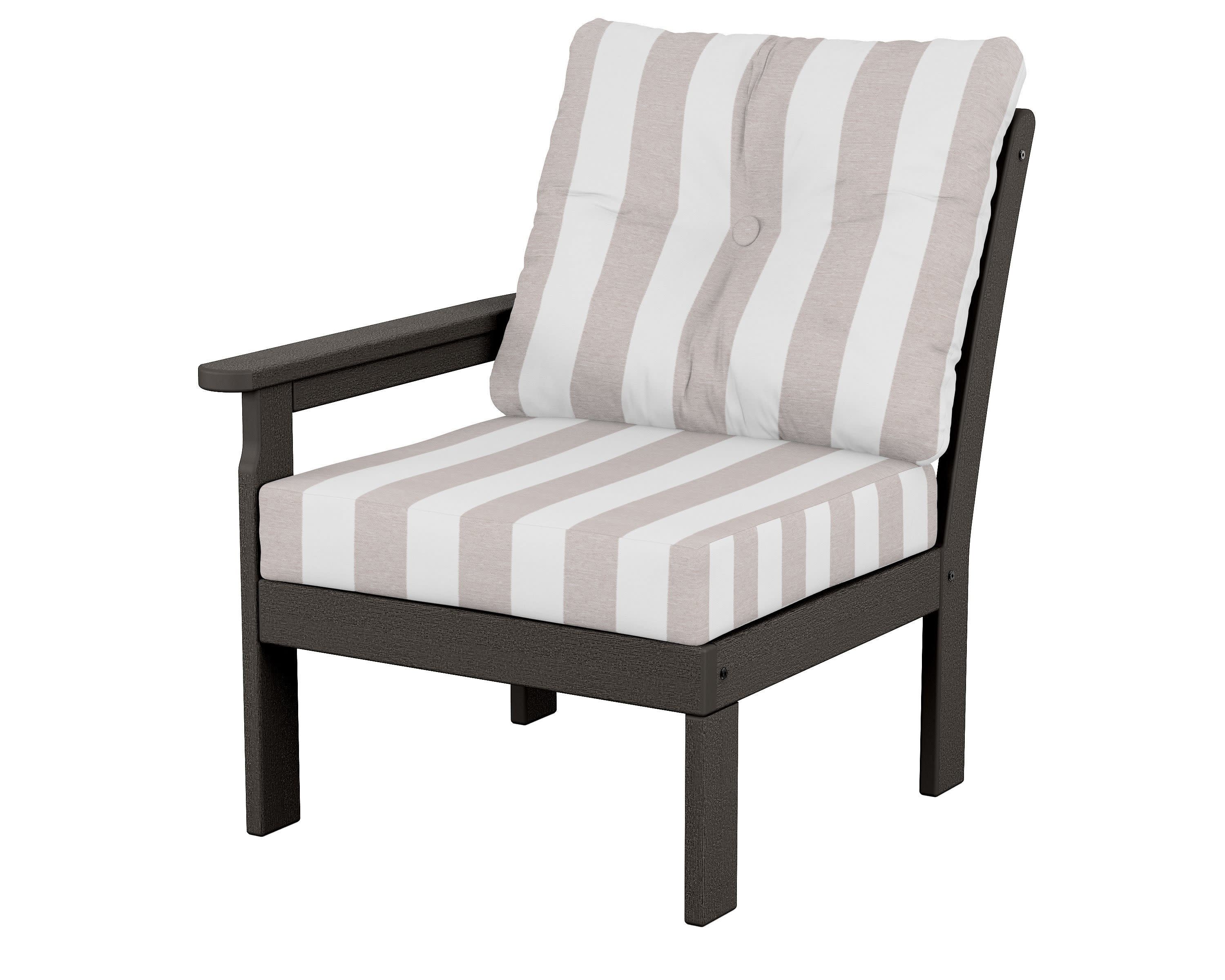 Vineyard Modular Left Arm Chair in Vintage Coffee / Cabana Stripe Dune Burlap
