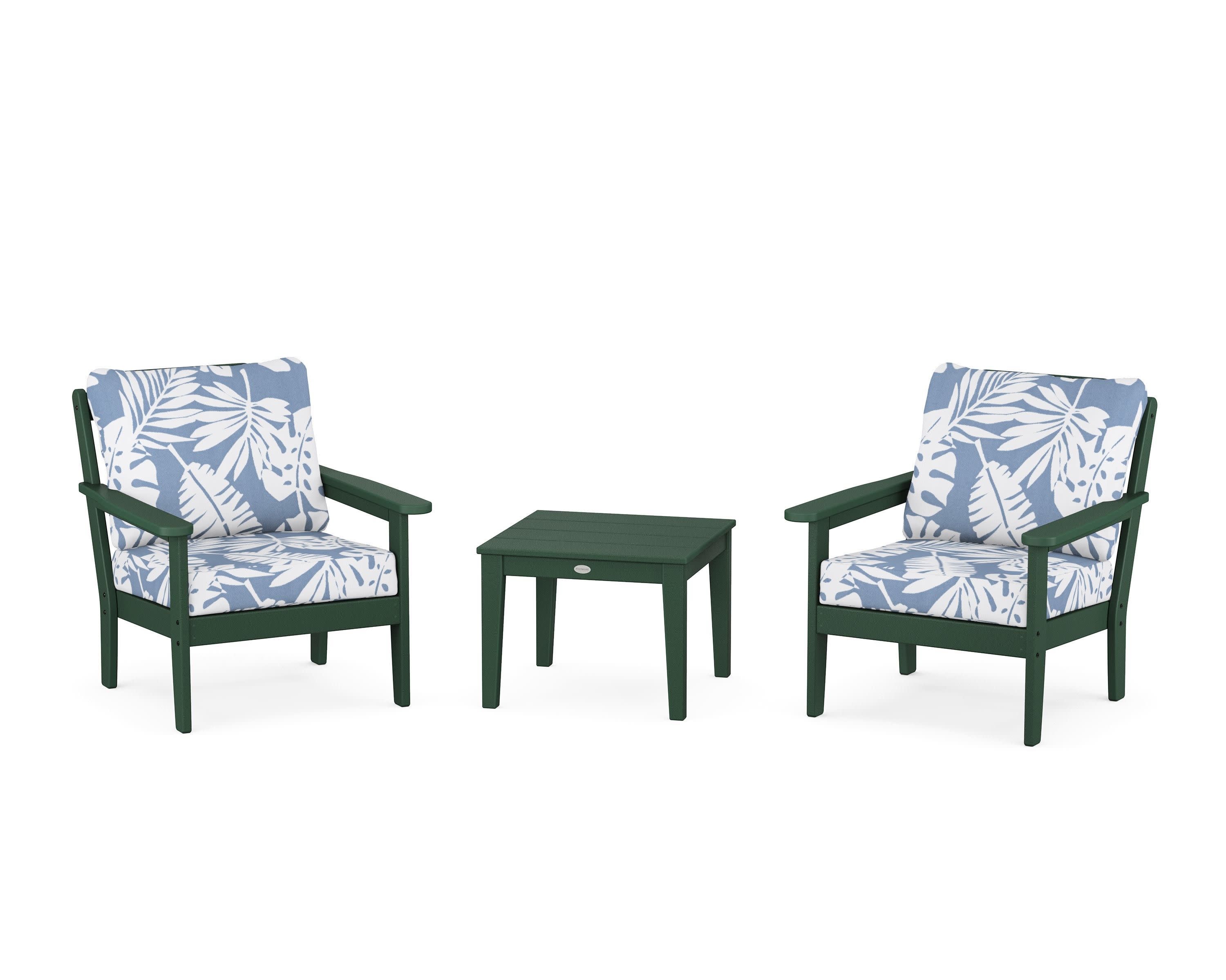 Cottage 3-Piece Deep Seating Set in Green / Leaf Sky Blue
