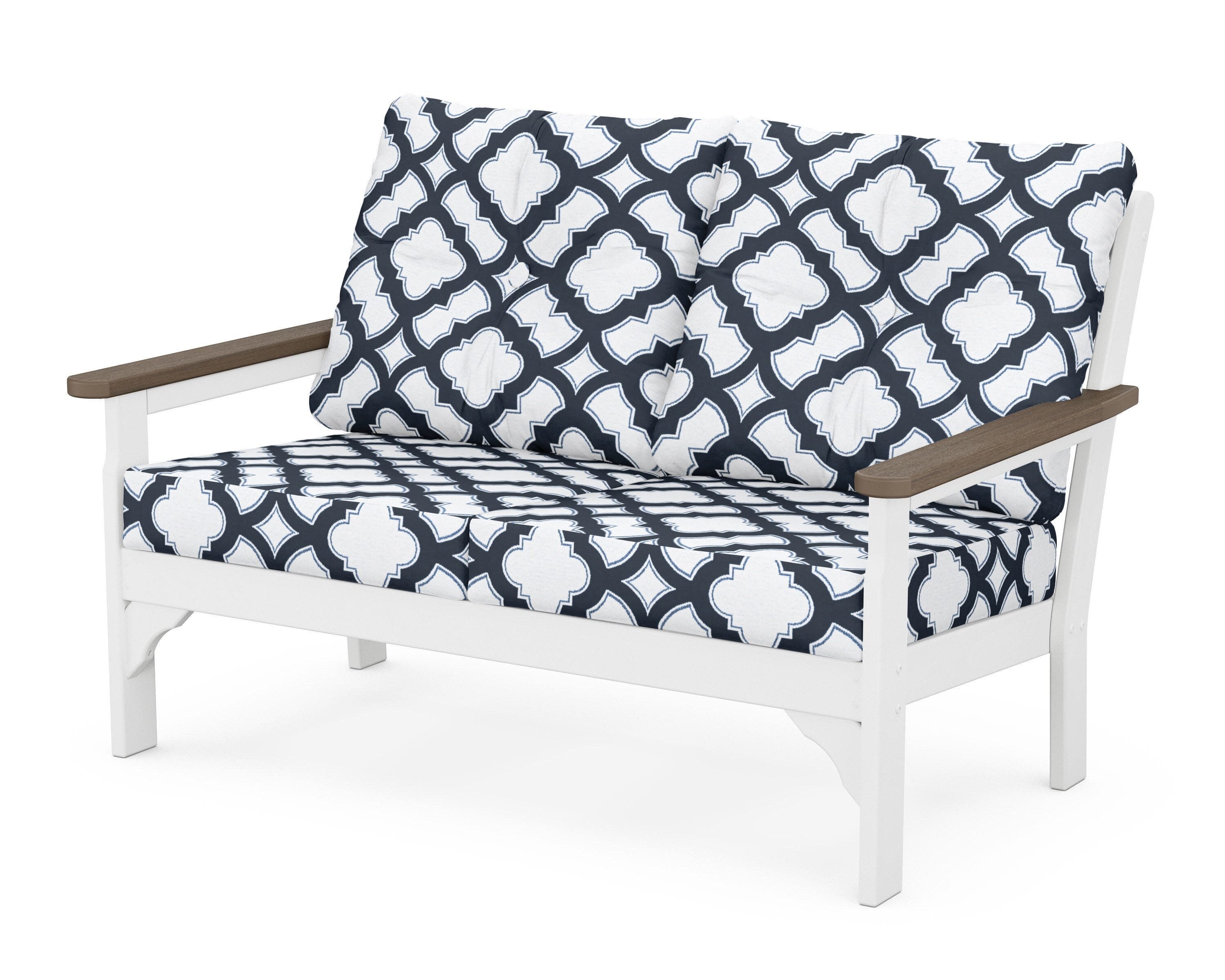 Vineyard Deep Seating Loveseat in White / Kona / Trellis Marine Indigo
