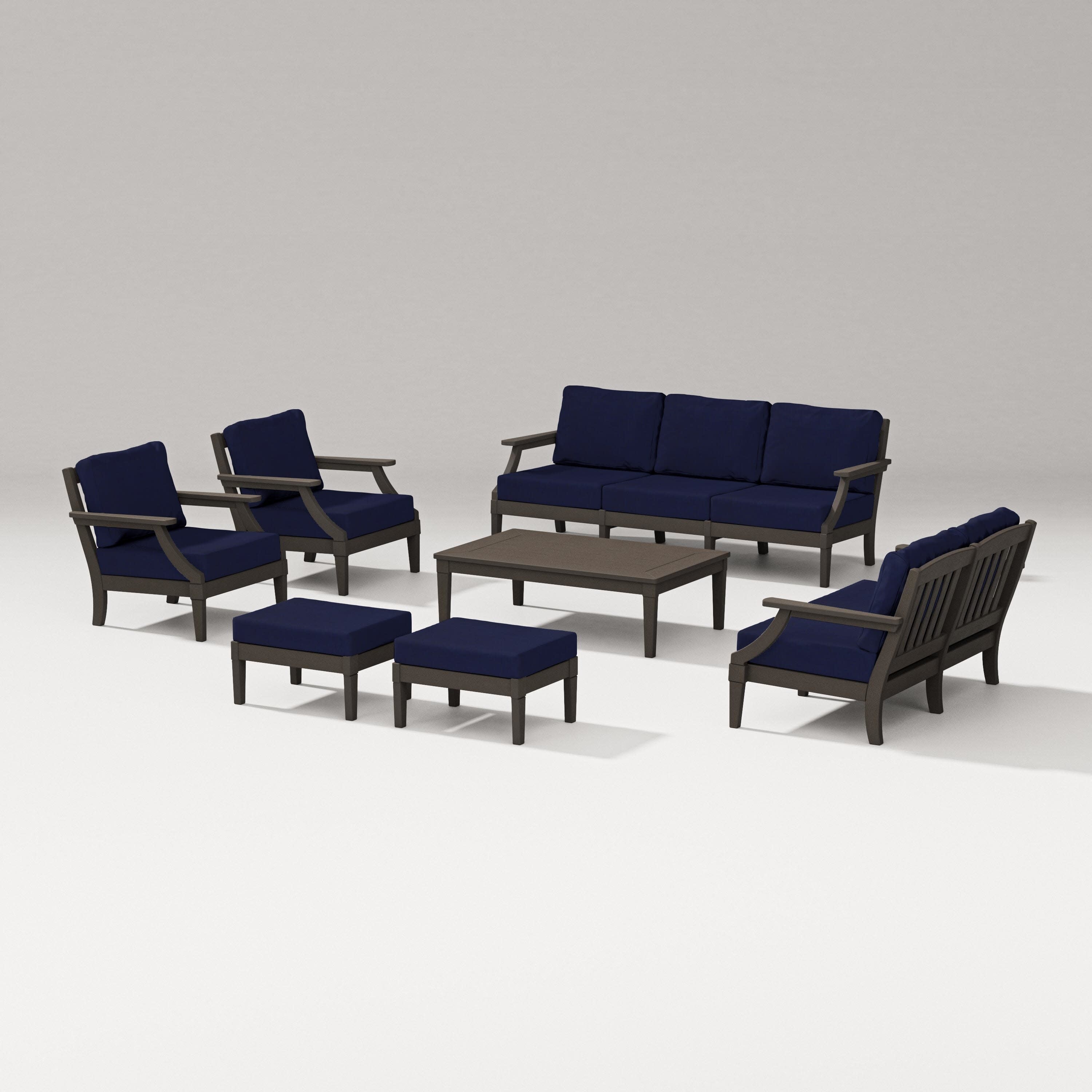 Estate 7-Piece Lounge Sofa Set in Vintage Coffee / Navy