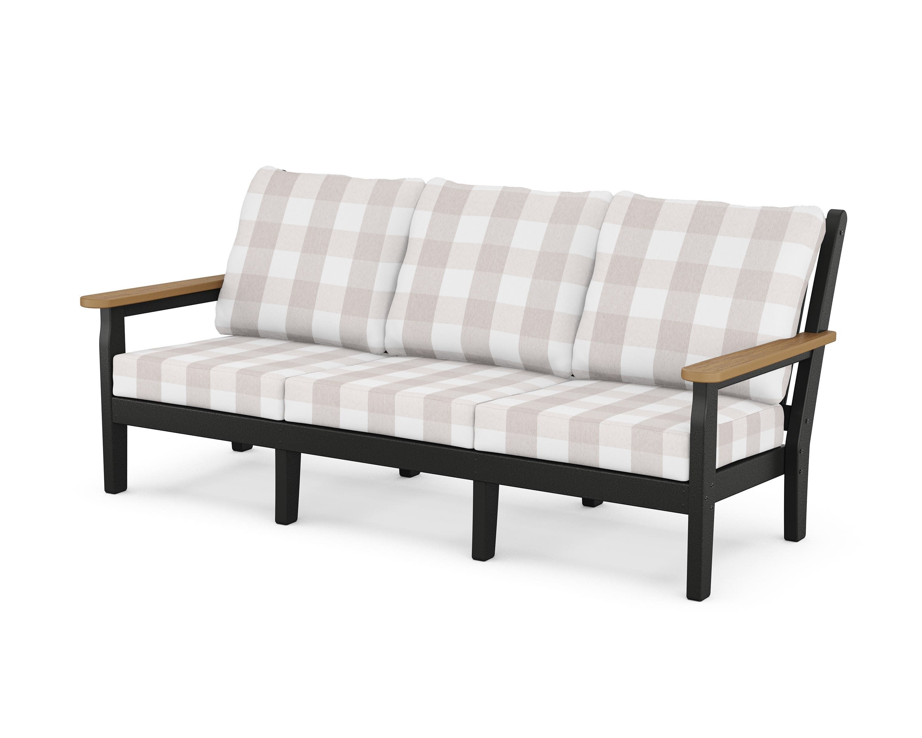 Chippendale Deep Seating Sofa in Black / Natural / Buffalo Plaid Dune Burlap