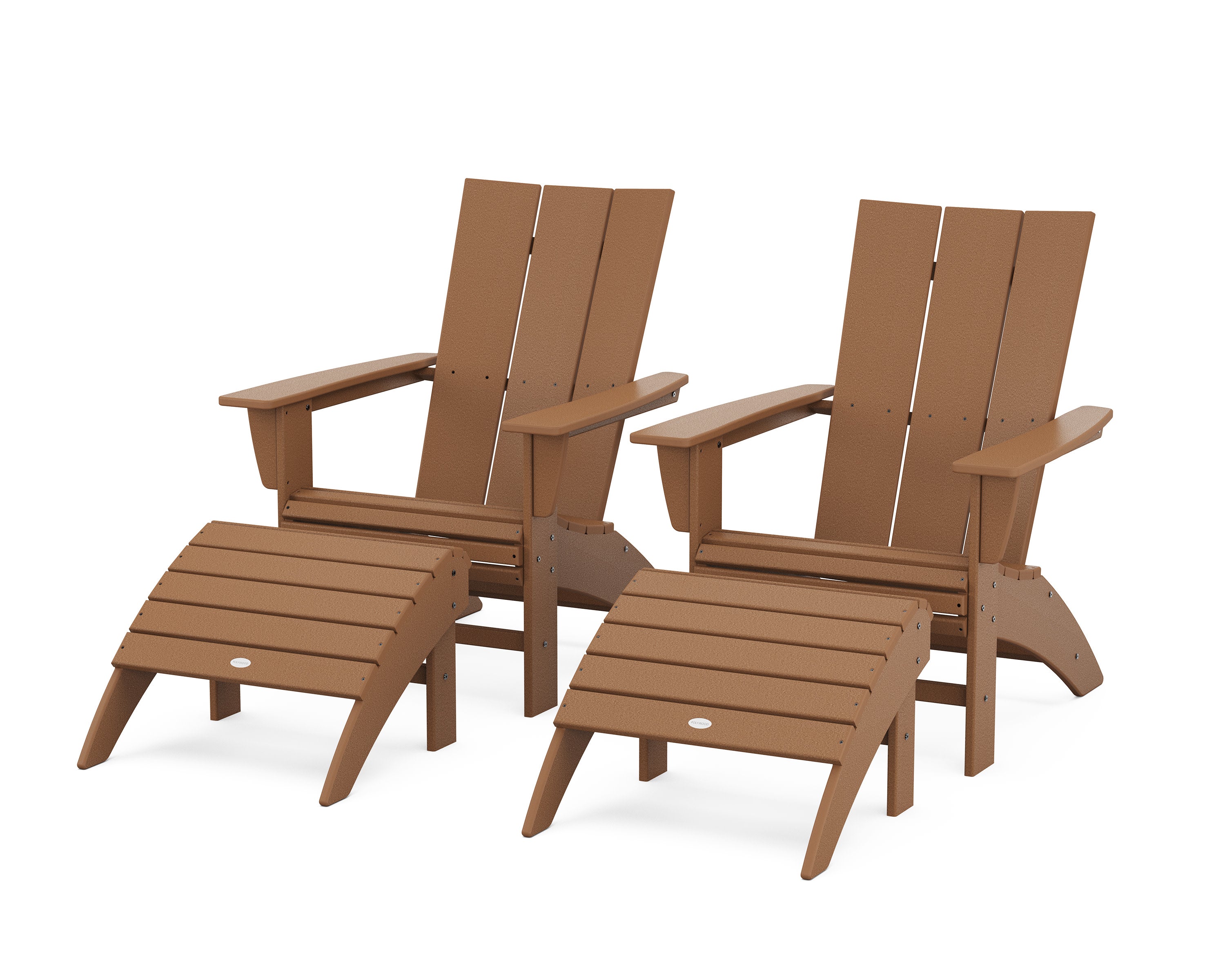 Modern Curveback Adirondack Chair 4-Piece Set with Ottomans in Teak
