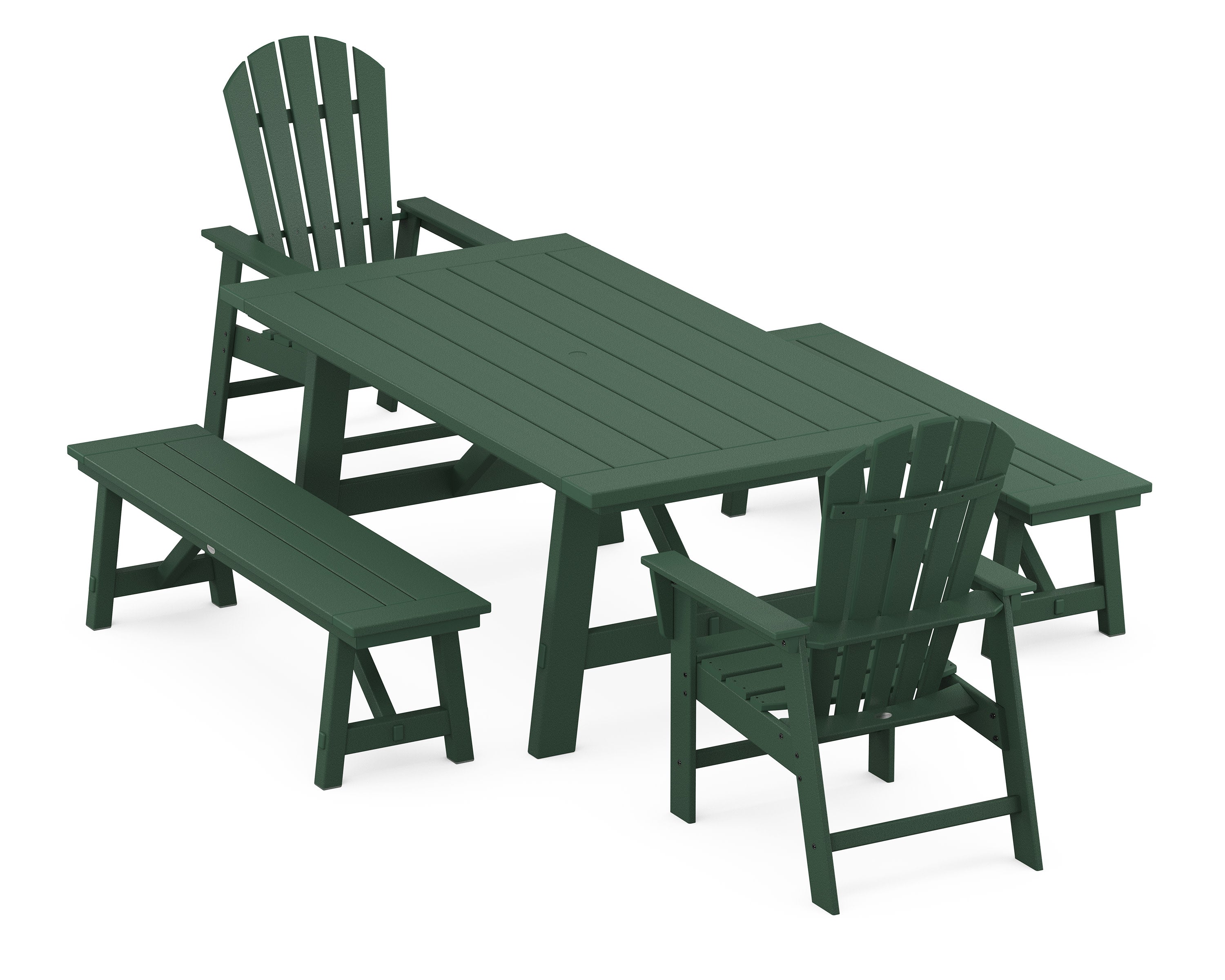 South Beach 5-Piece Rustic Farmhouse Dining Set With Benches in Green