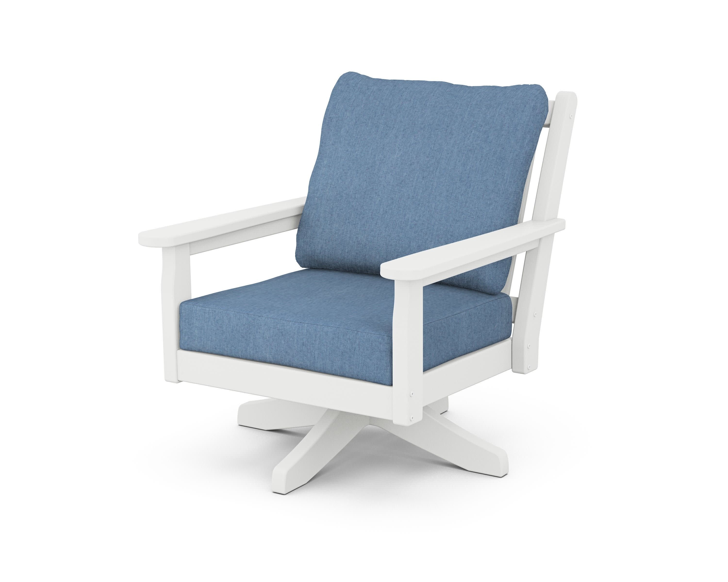 Chippendale Deep Seating Swivel Chair in White / Sky Blue
