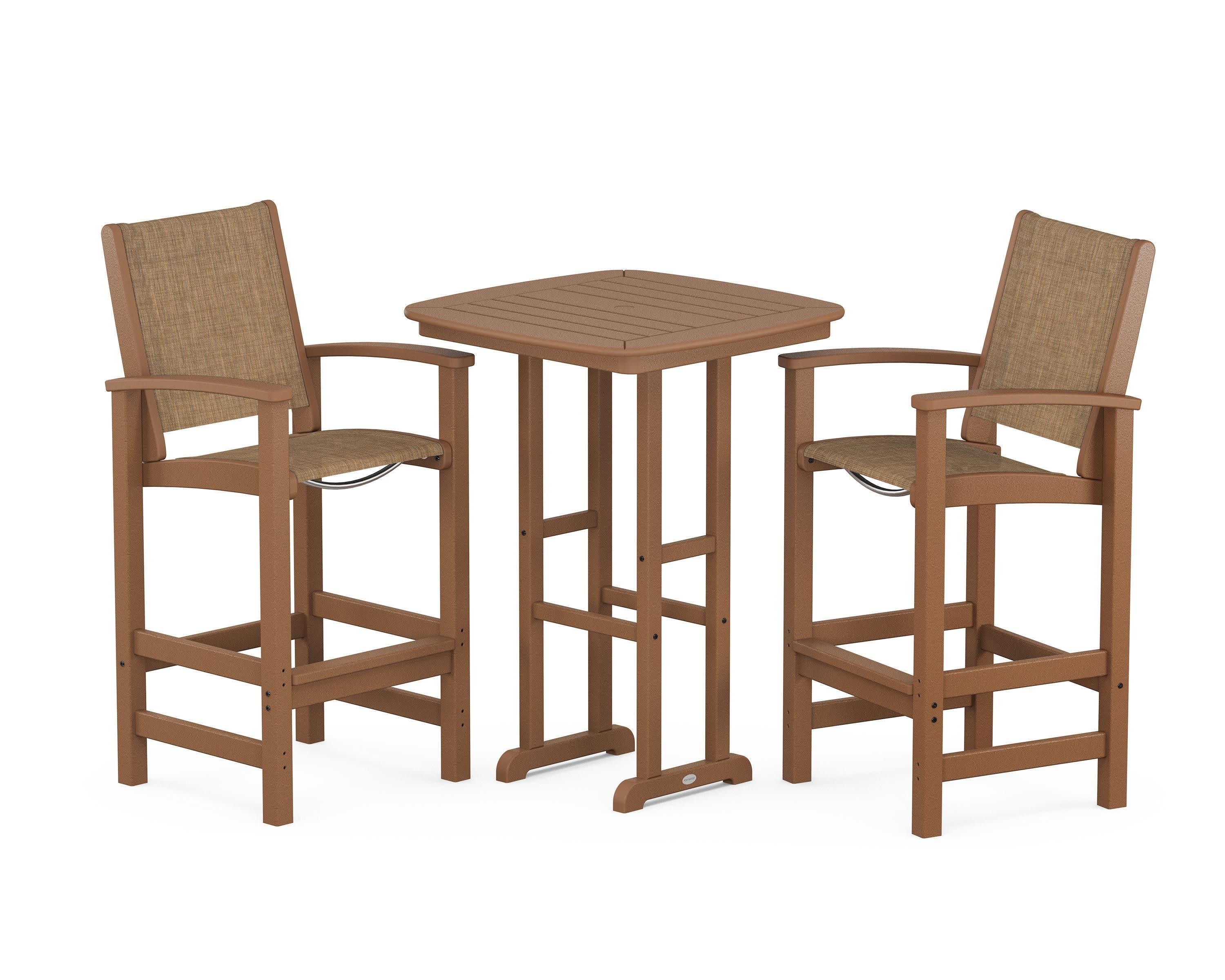 Coastal 3-Piece Bar Set in Teak / Burlap Sling