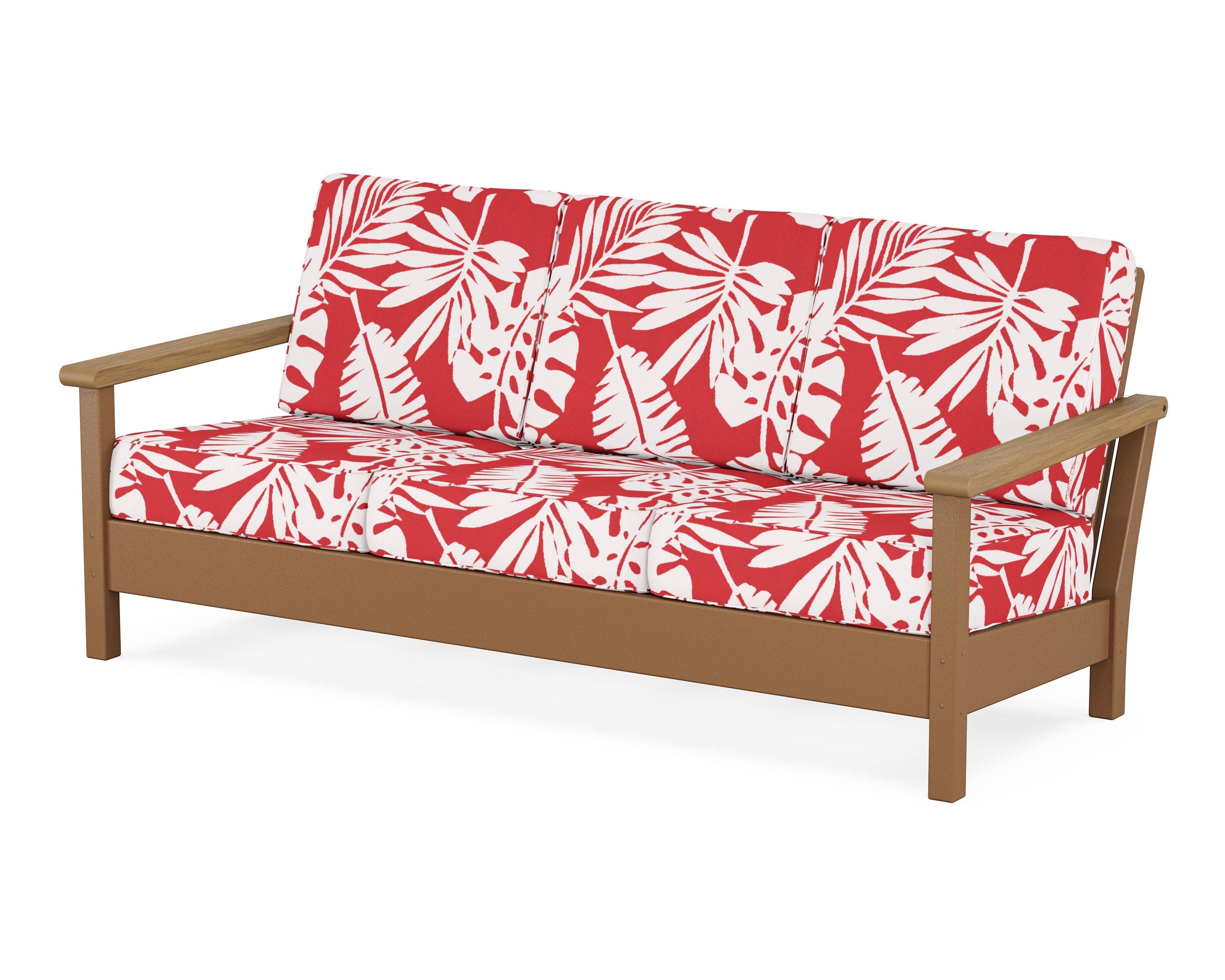 Harbour Deep Seating Sofa in Teak / Natural / Leaf Crimson