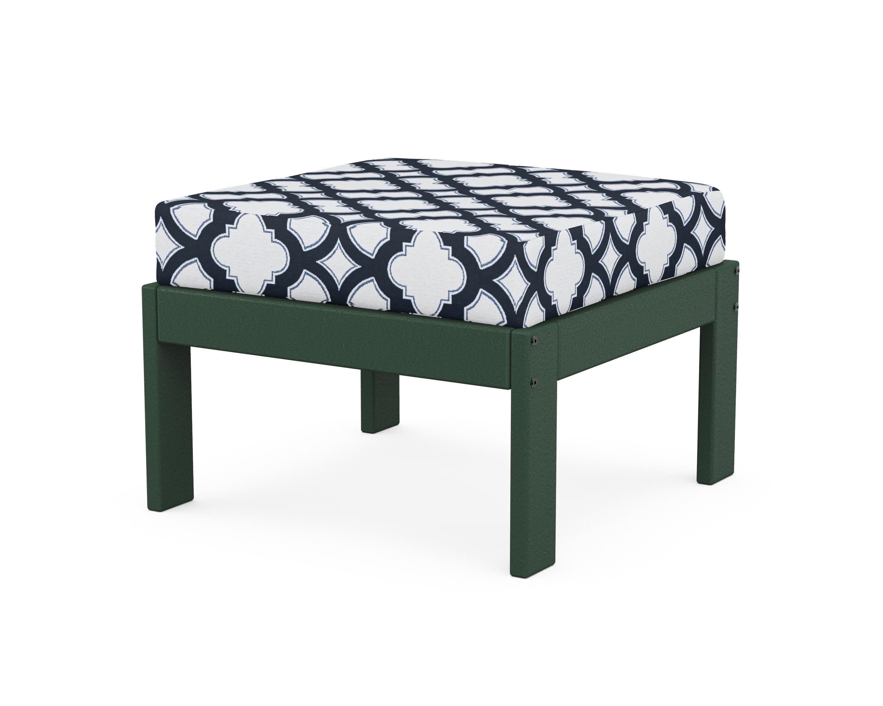 Vineyard Modular Ottoman in Green / Trellis Marine Indigo
