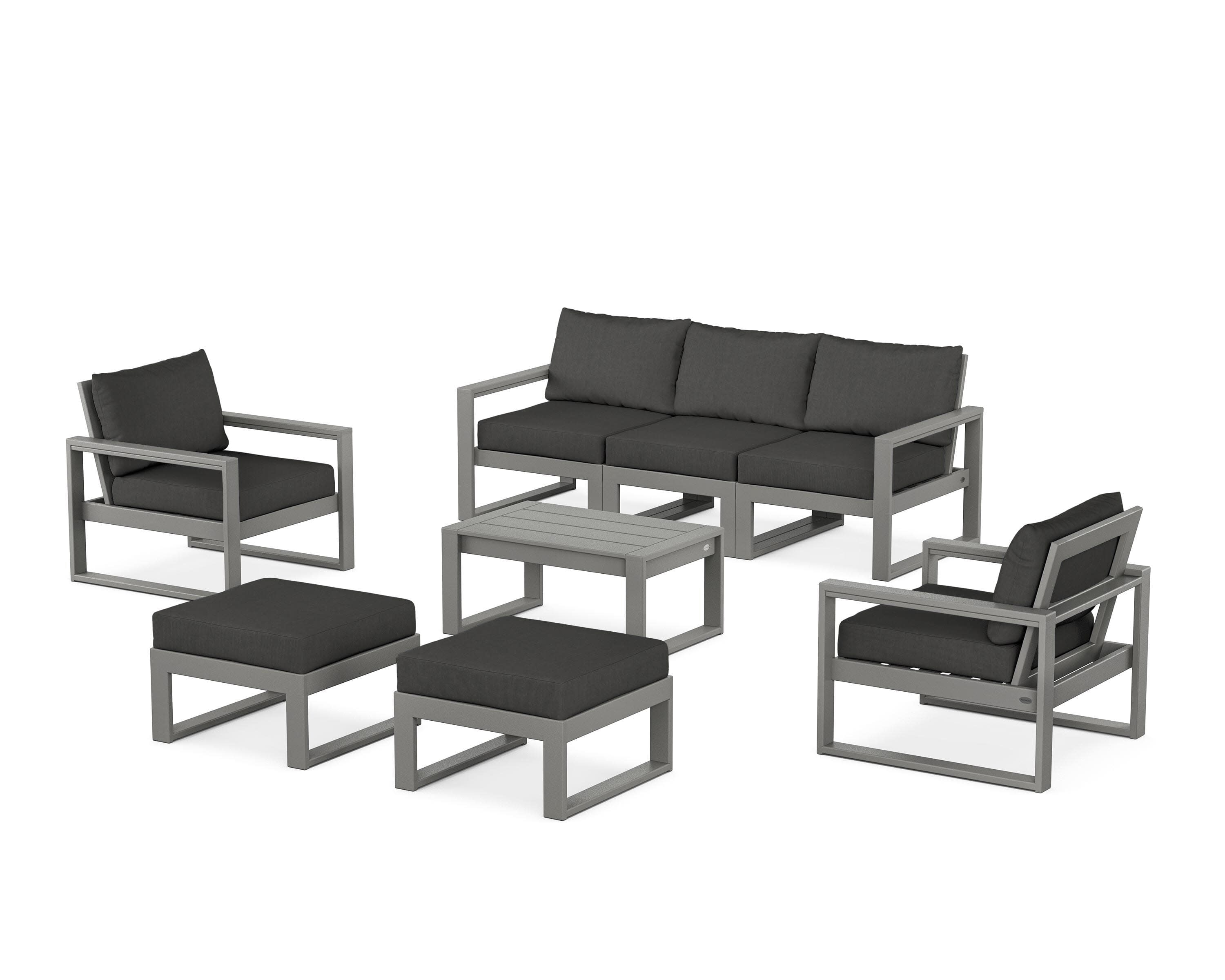 EDGE Sectional 8-Piece Lounge Sofa Set in Slate Grey / Spectrum Carbon