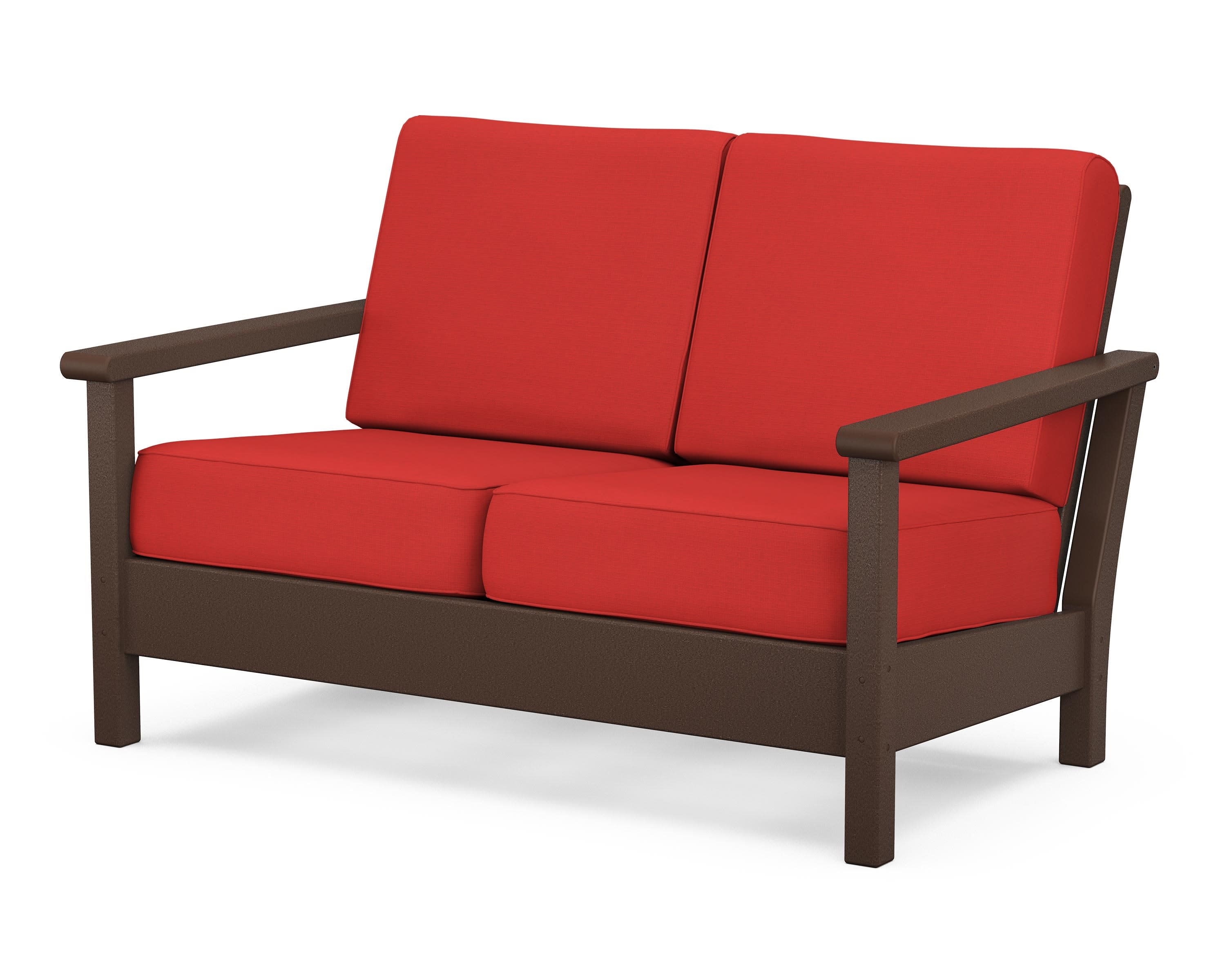 Harbour Deep Seating Loveseat in Mahogany / Crimson Linen