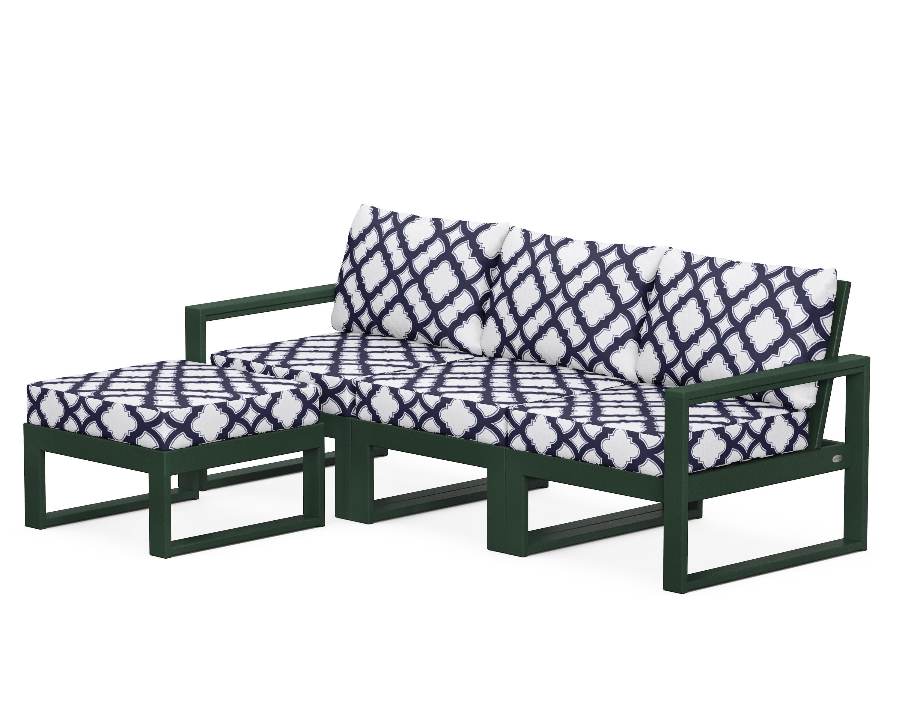 EDGE 4-Piece Modular Deep Seating Set with Ottoman in Green / Trellis Navy
