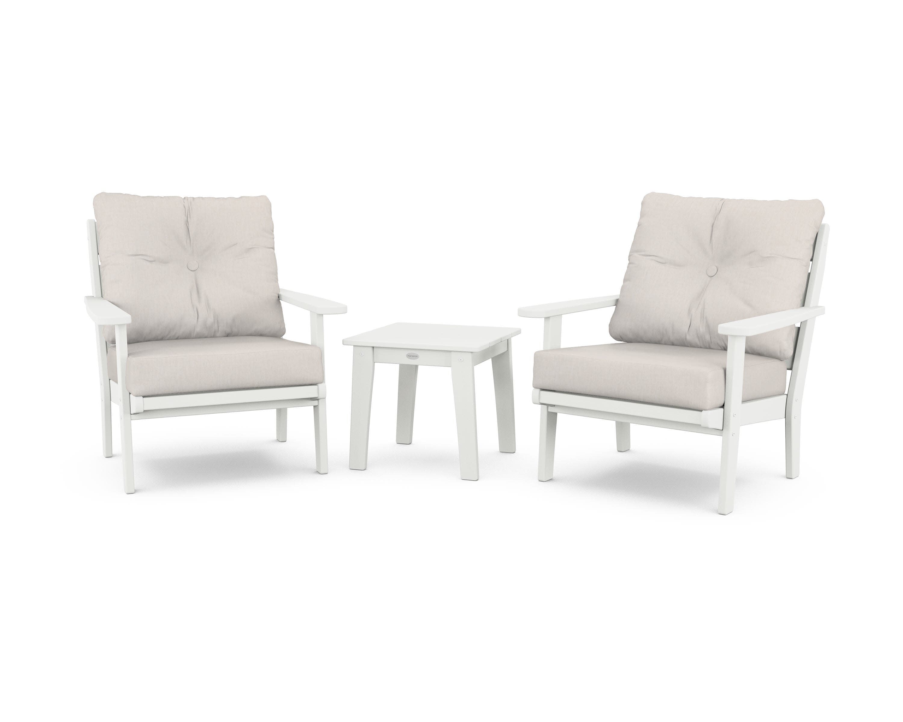 Lakeside 3-Piece Deep Seating Chair Set in Vintage White / Cast Ash