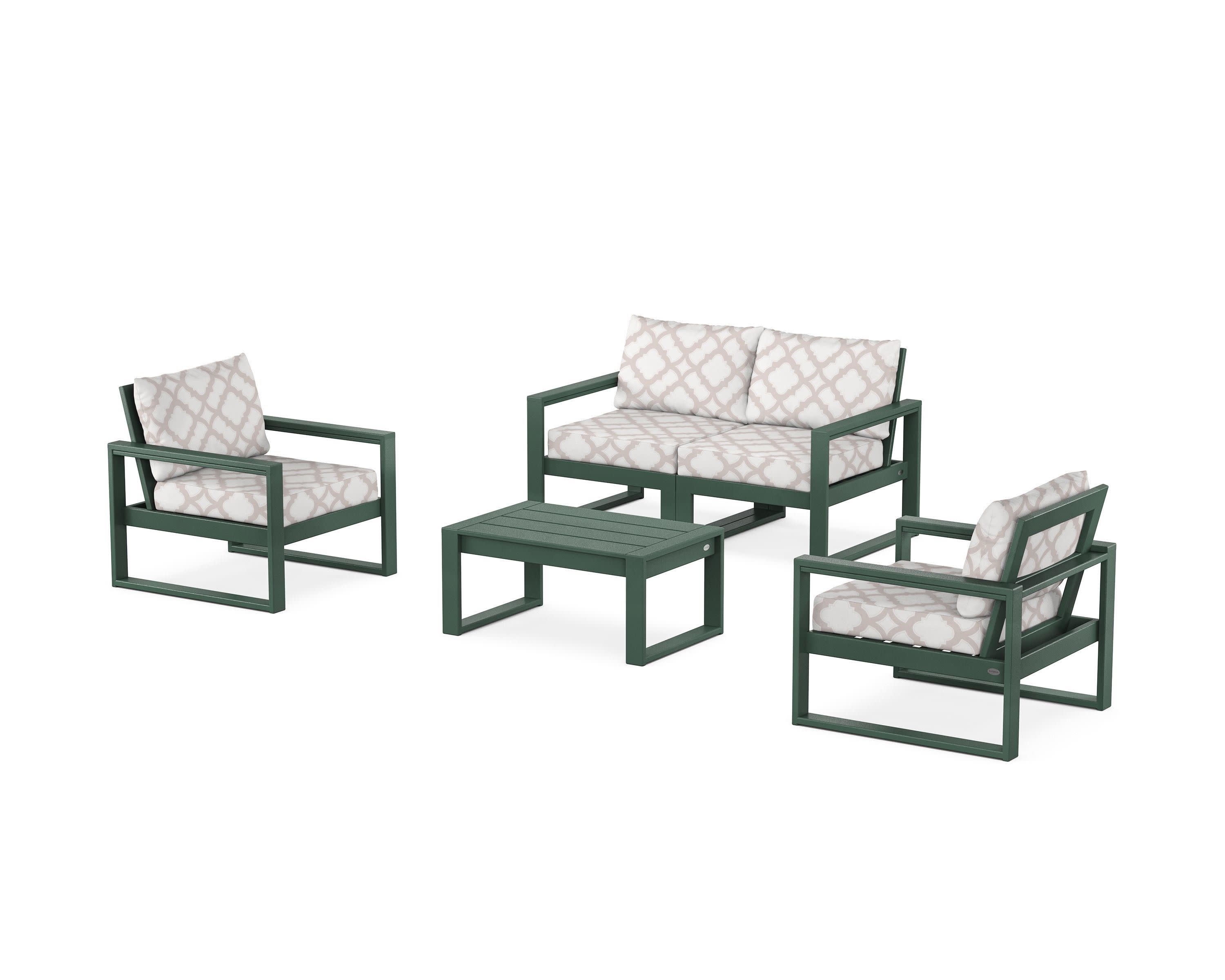 EDGE Sectional 4-Piece Deep Seating Set with Loveseat in Green / Trellis Dune Burlap