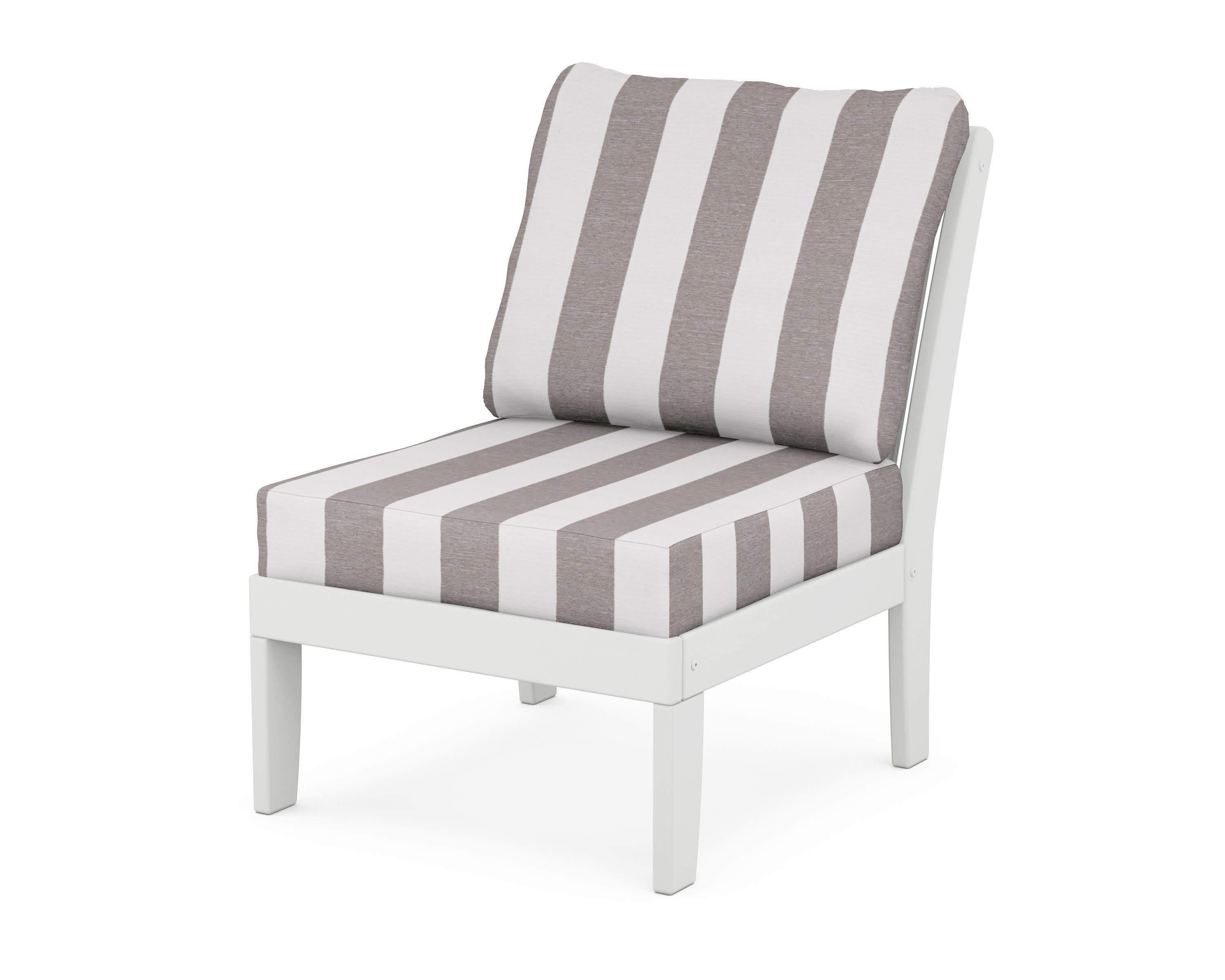Braxton Modular Armless Chair in White / Cabana Stripe Grey Mist