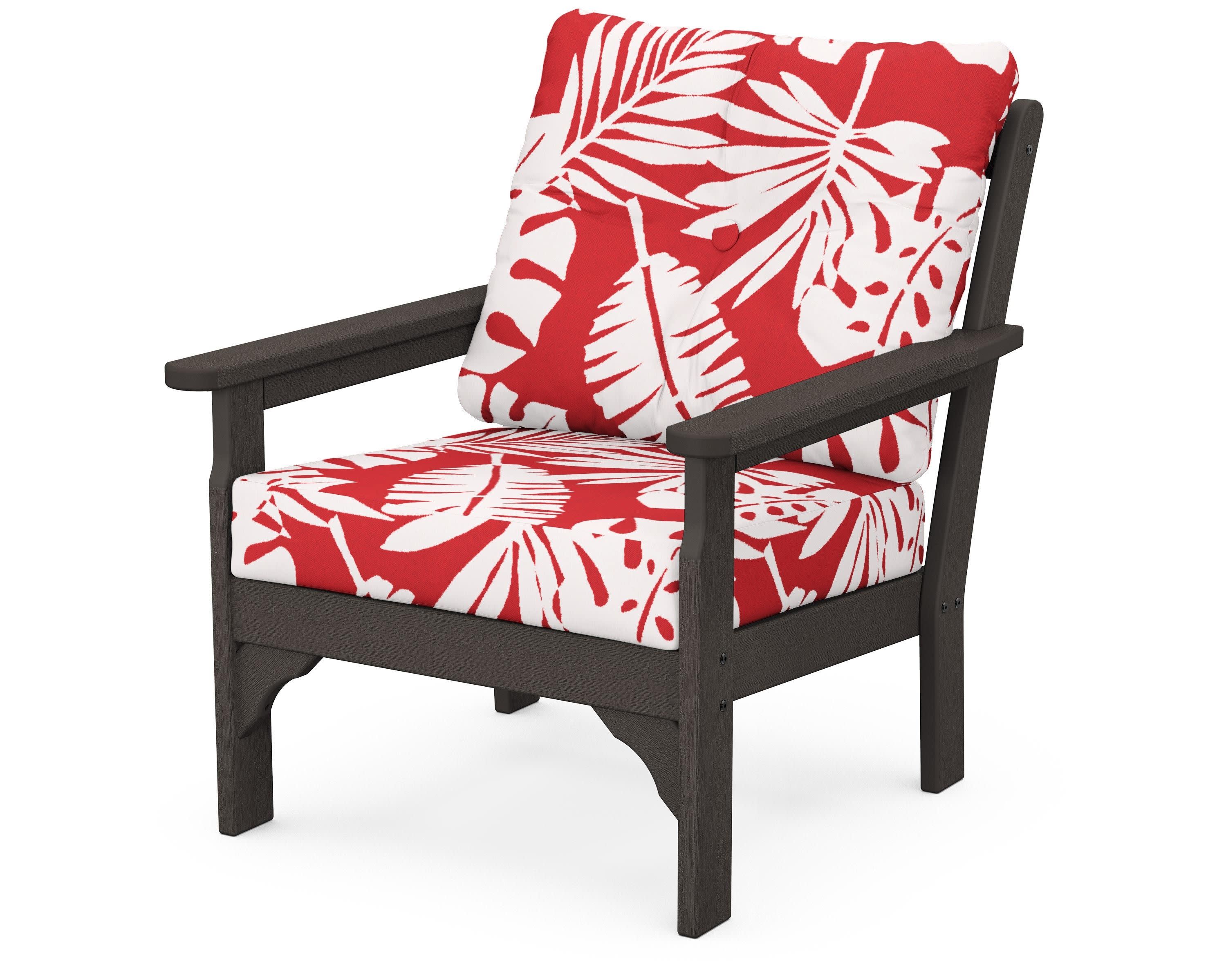 Vineyard Deep Seating Chair in Vintage Coffee / Leaf Crimson