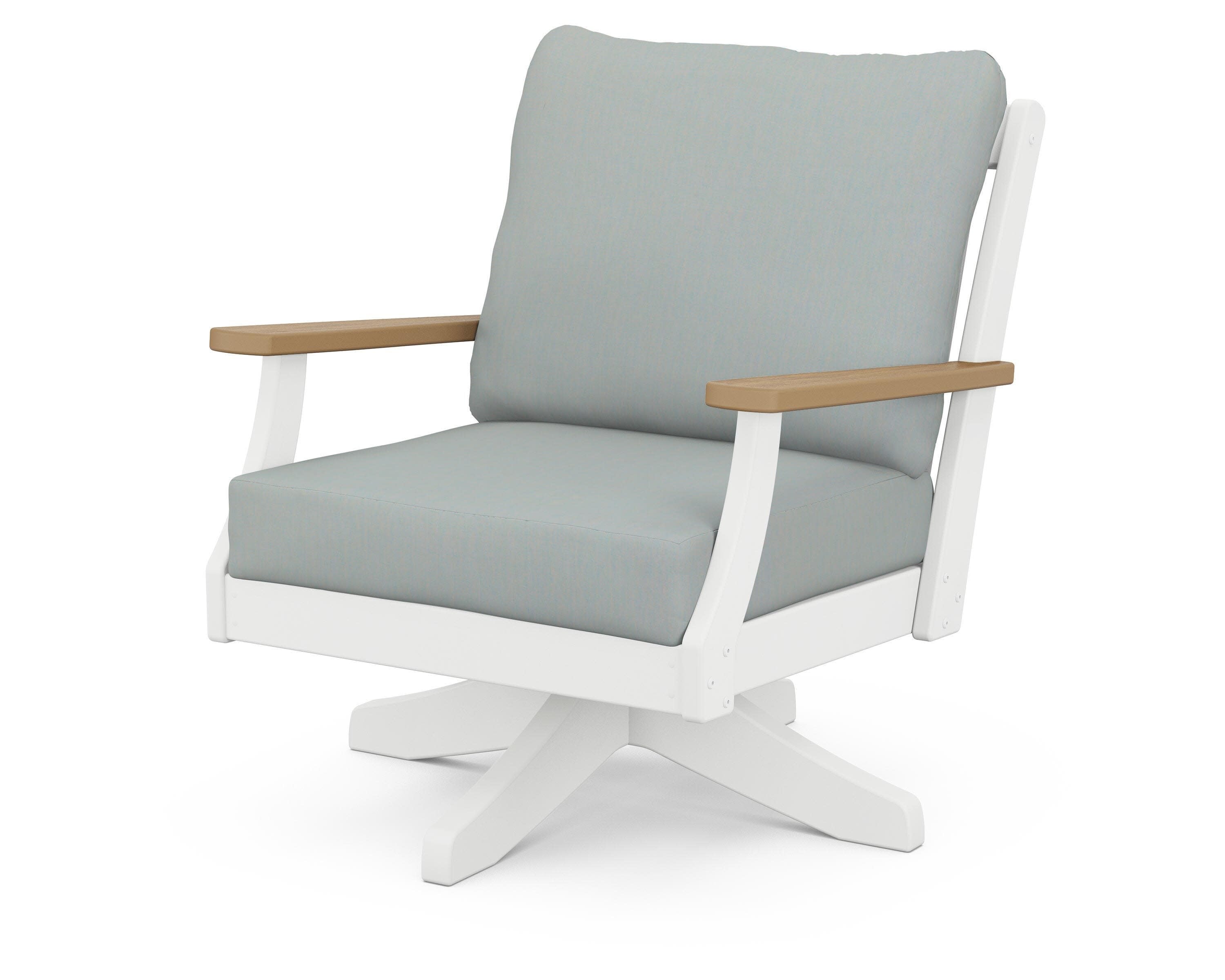 Braxton Deep Seating Swivel Chair in White / Natural / Spa