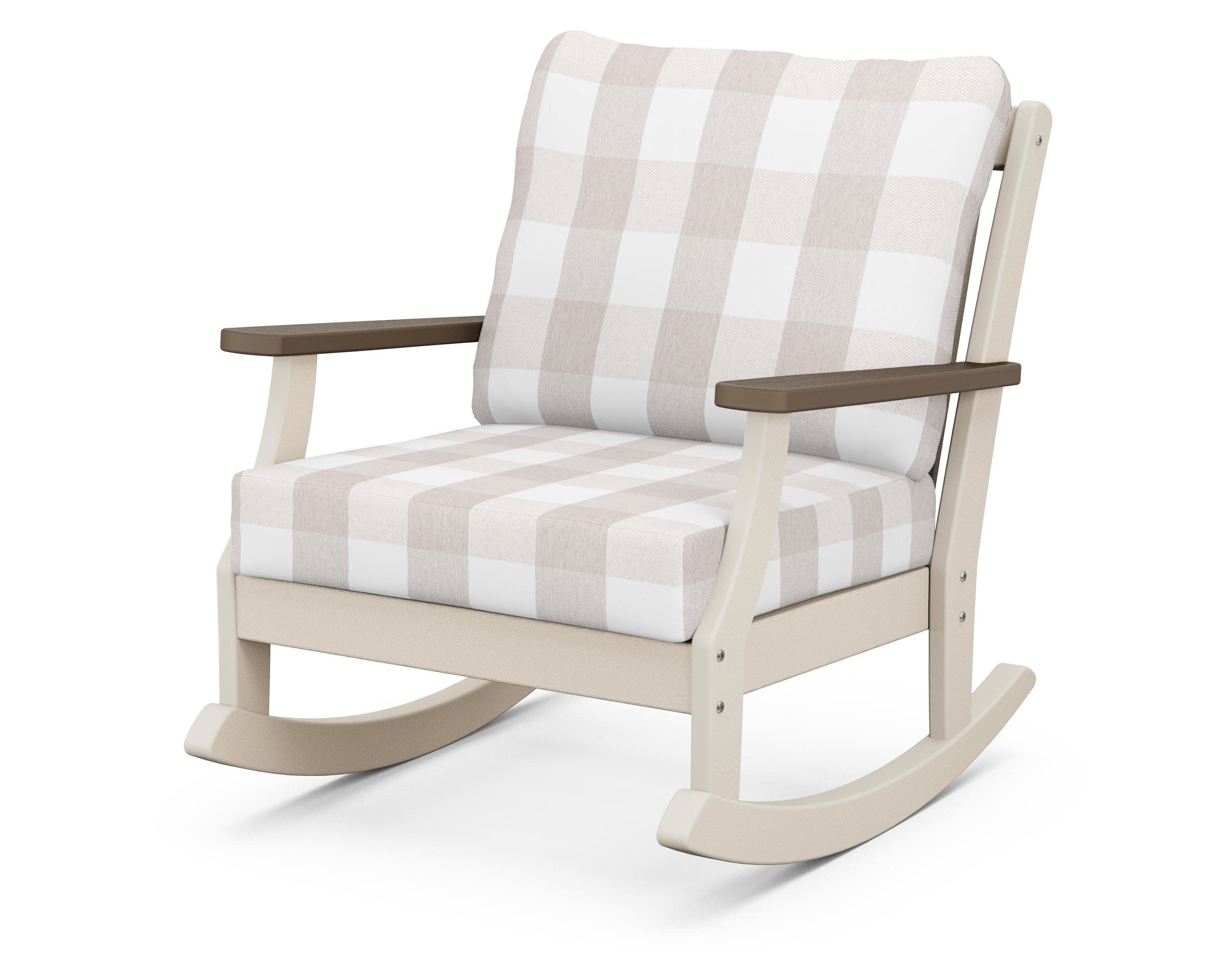 Braxton Deep Seating Rocking Chair in Sand / Kona / Buffalo Plaid Dune Burlap