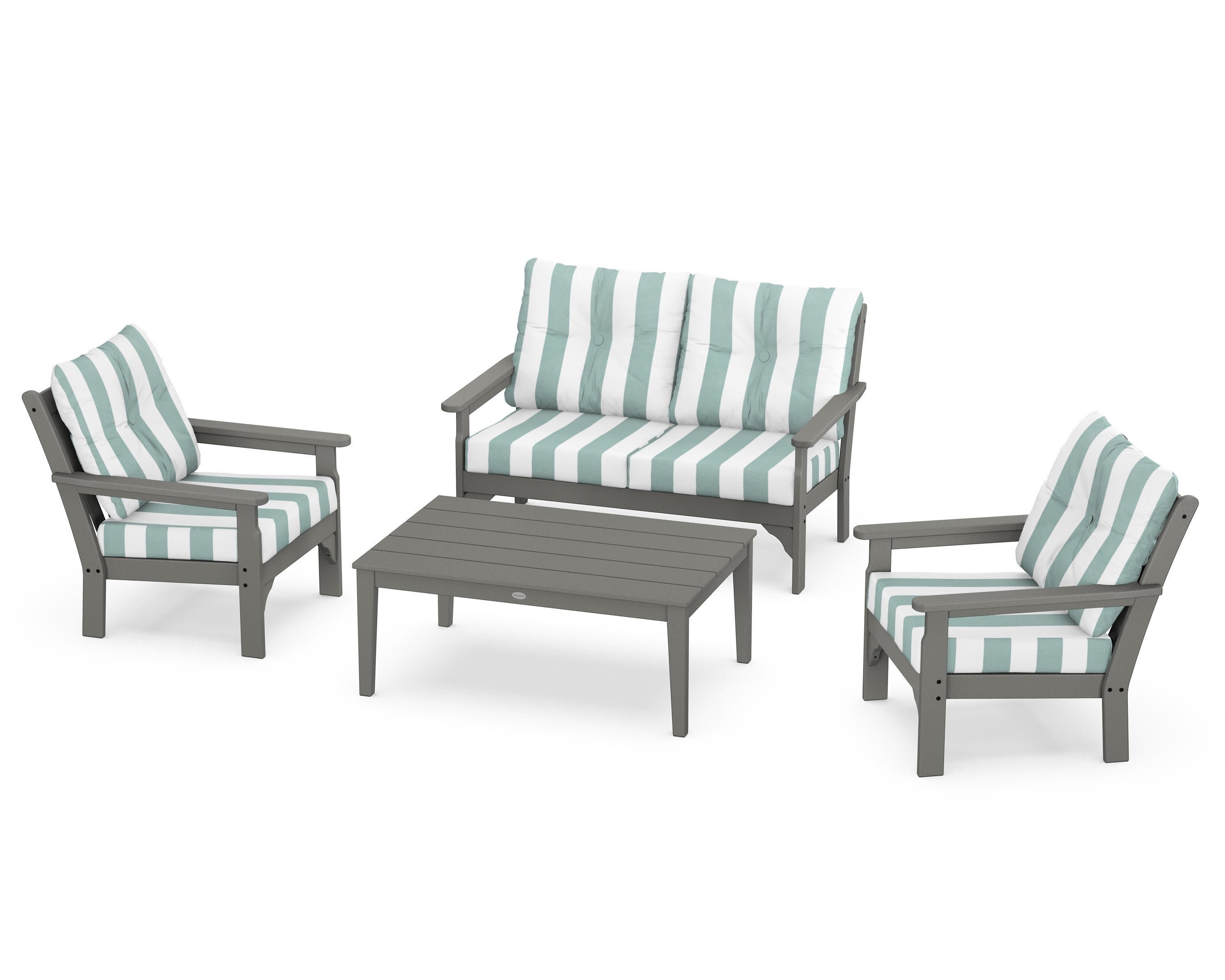 Vineyard 4-Piece Deep Seating Set in Slate Grey / Cabana Stripe Glacier Spa