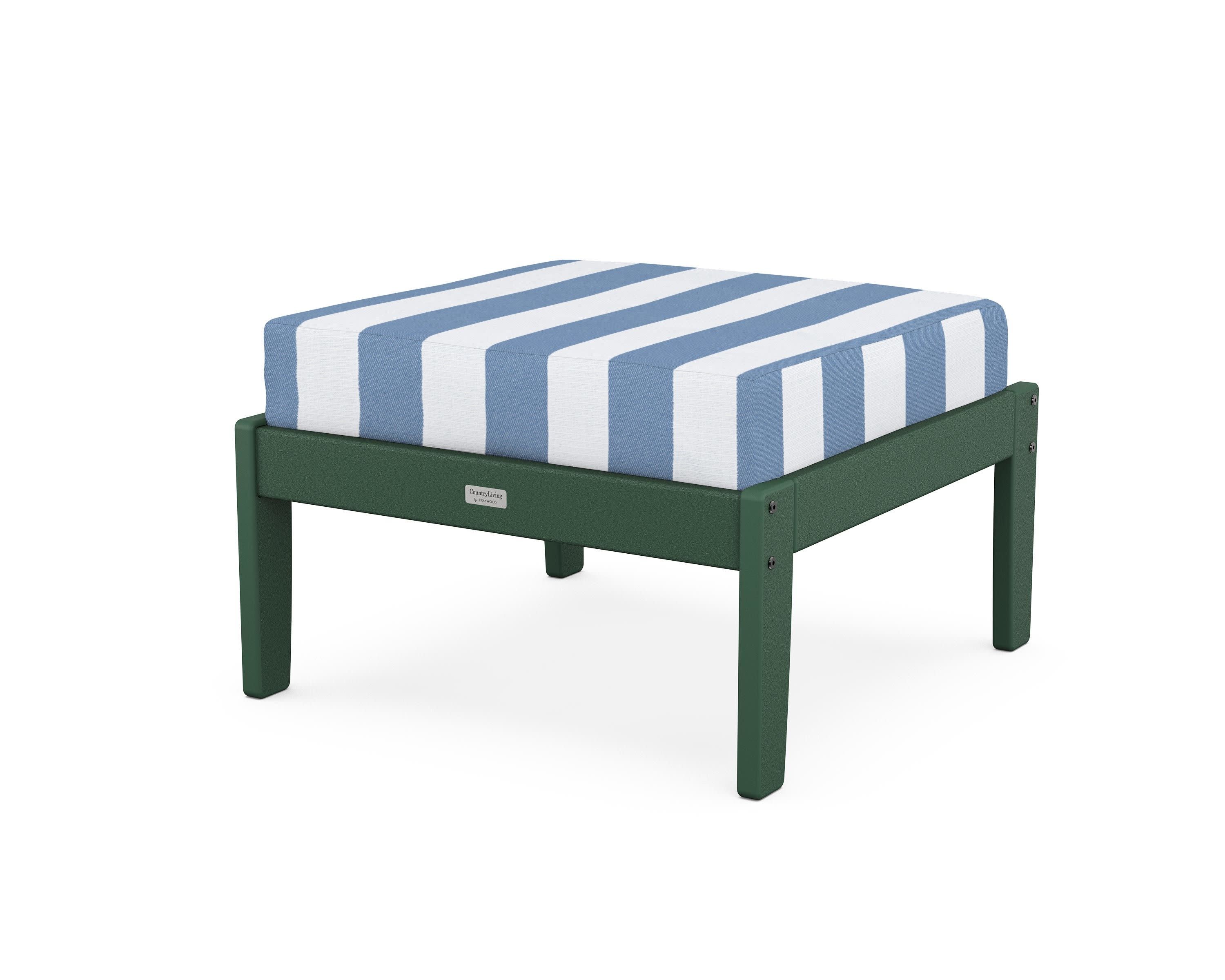 Cottage Deep Seating Ottoman in Green / Cabana Stripe Sky Blue
