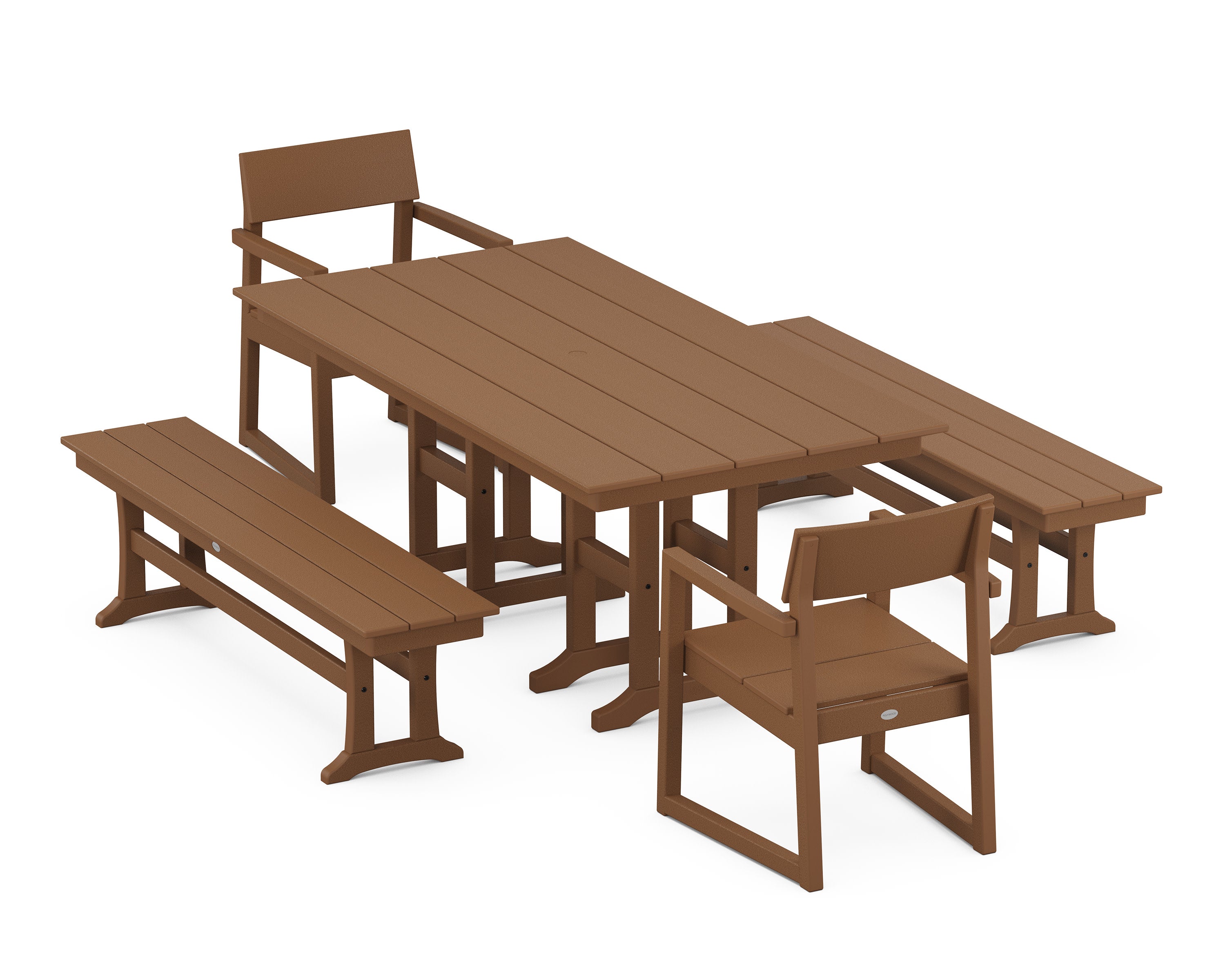 EDGE 5-Piece Farmhouse Dining Set with Benches in Teak