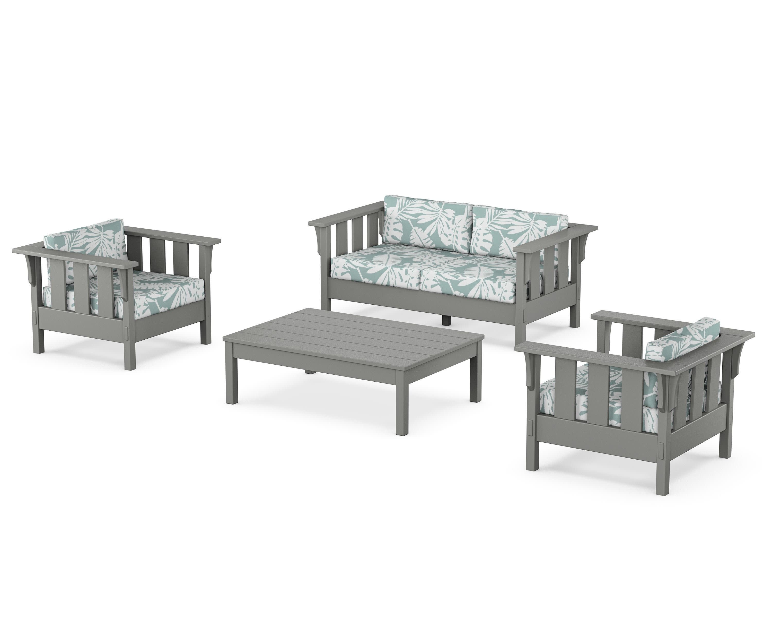 Acadia 4-Piece Deep Seating Set with Loveseat in Slate Grey / Leaf Glacier Spa