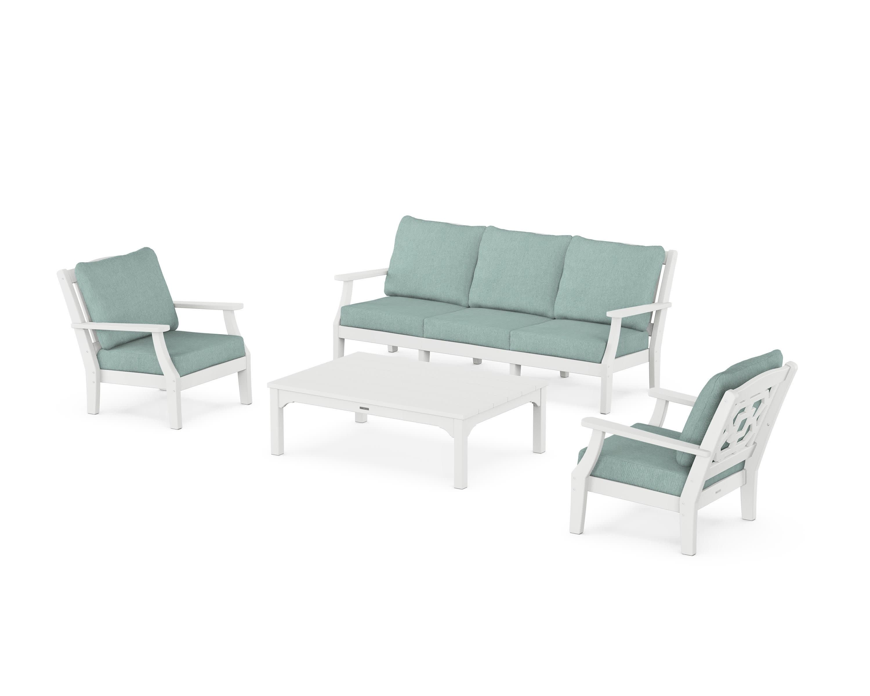 Chinoiserie 4-Piece Deep Seating Set with Sofa in White / Glacier Spa
