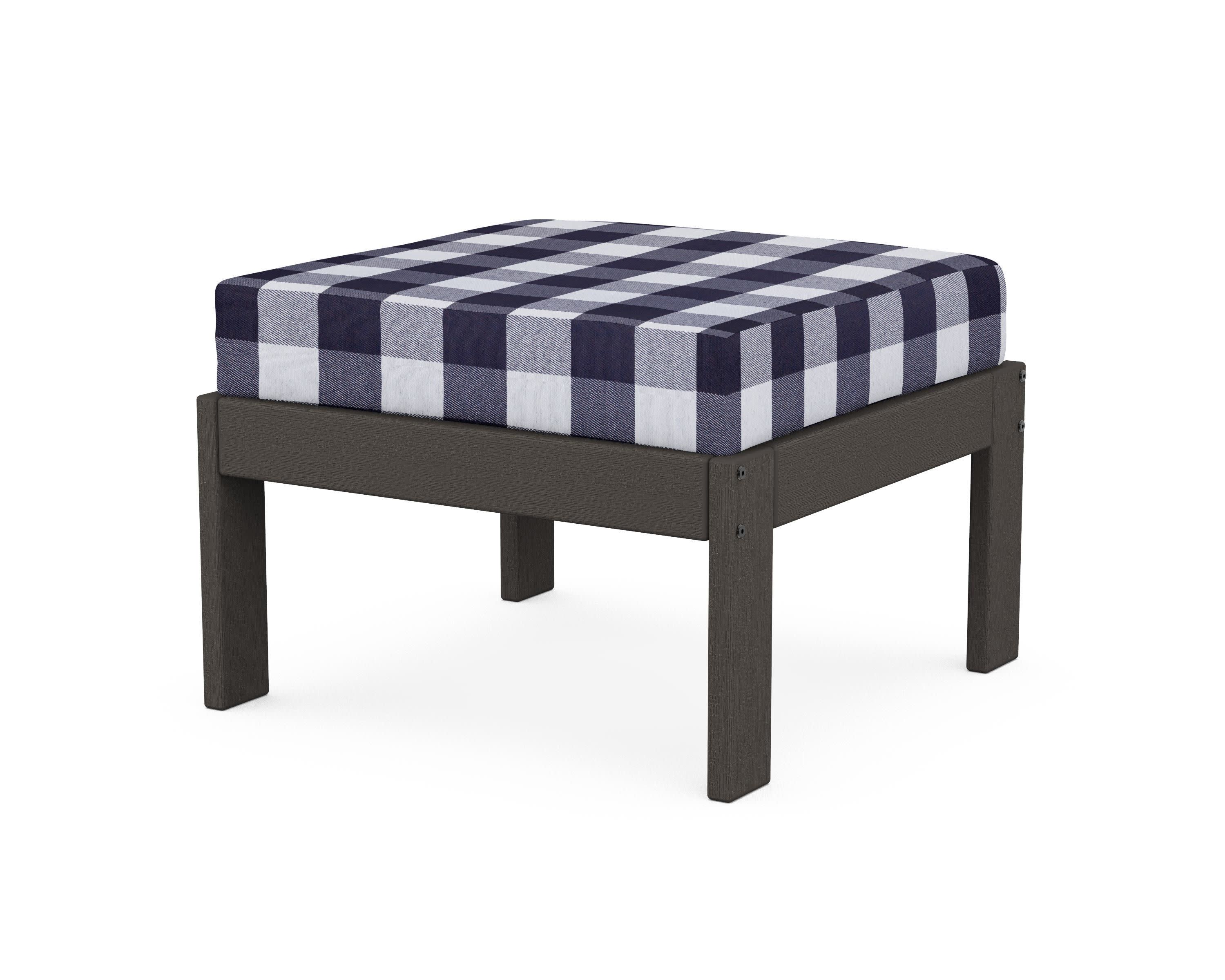 Vineyard Modular Ottoman in Vintage Coffee / Buffalo Plaid Navy