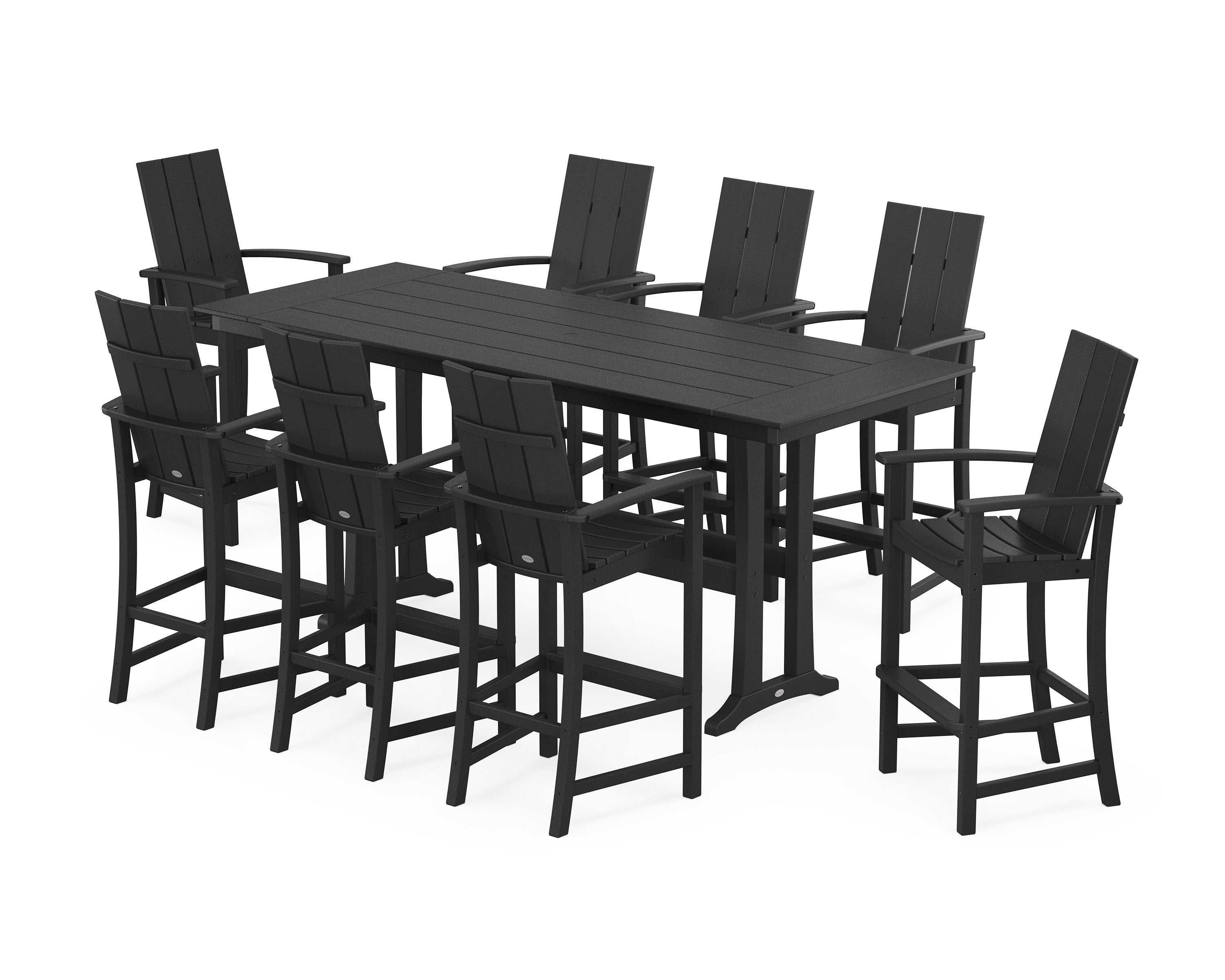 Modern Adirondack 9-Piece Farmhouse Bar Set with Trestle Legs in Black