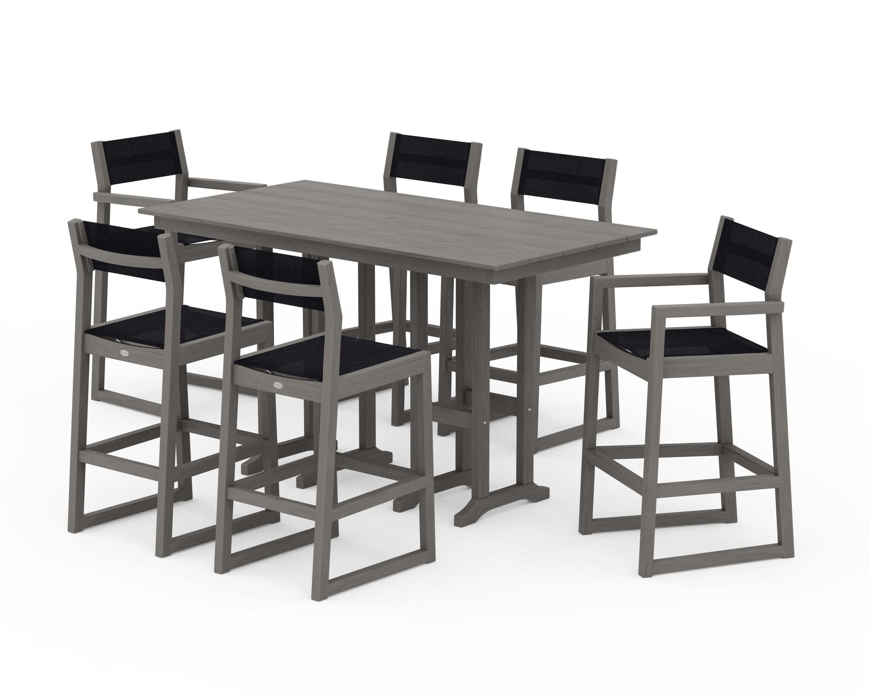 EDGE Sling 7-Piece Farmhouse Bar Set in Driftwood / Black Sling